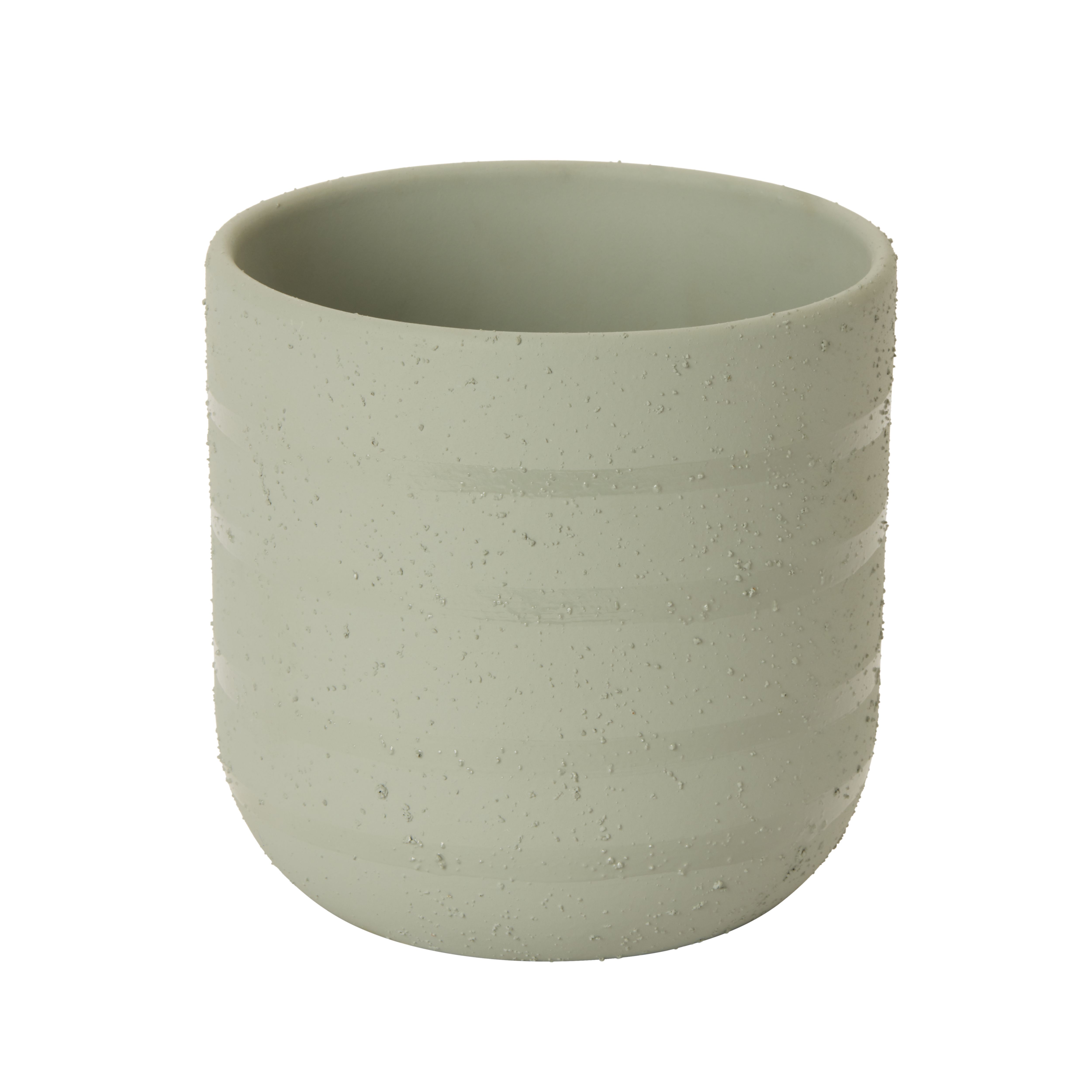 GoodHome Duck egg Clay Striped Circular Plant pot (Dia) 14.1cm, (H)13.5cm, 1.3L