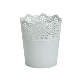 GoodHome Duck egg Plastic Lace Circular Plant pot (Dia)13.7cm