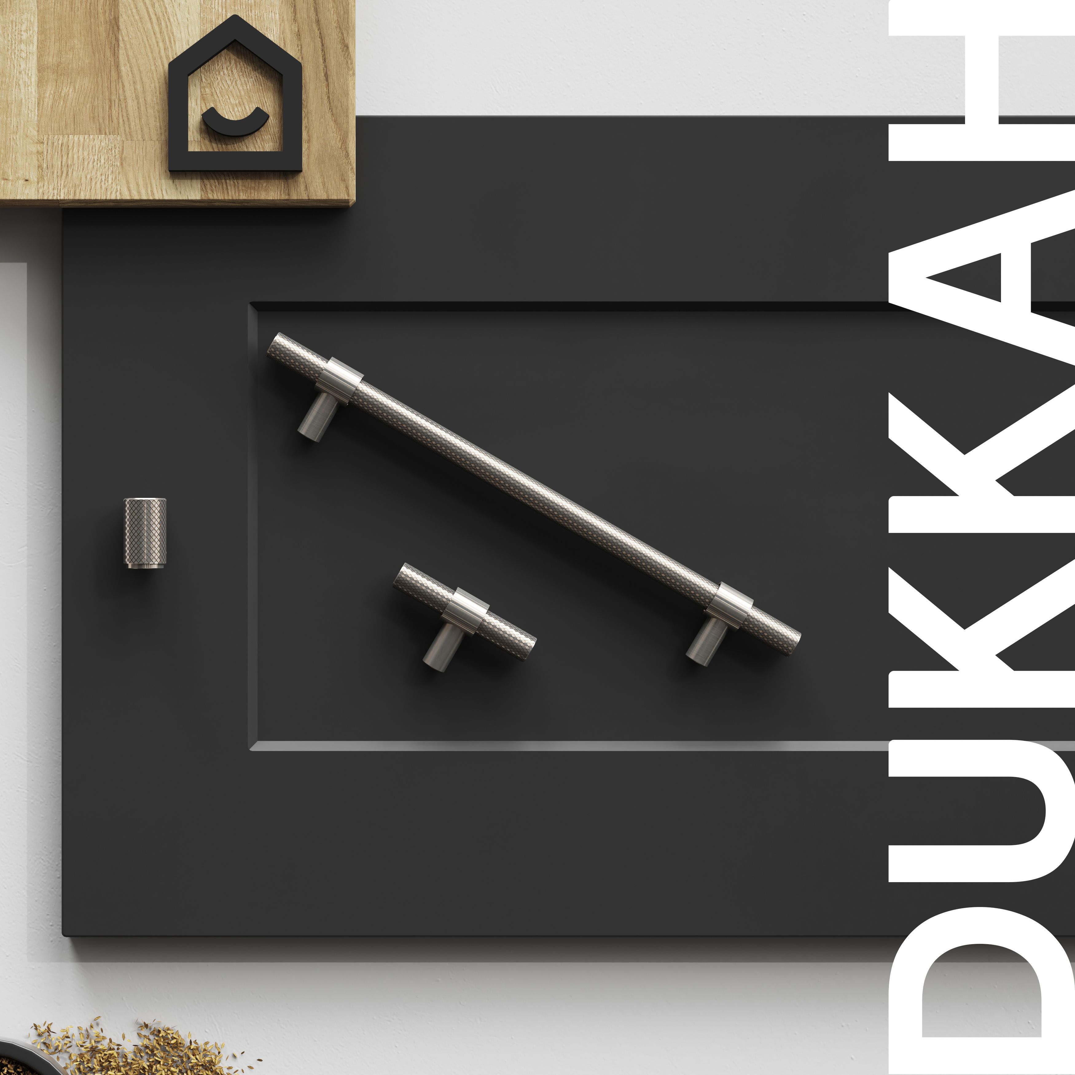 GoodHome Dukkah Satin Nickel effect Kitchen cabinets T-shaped Pull Handle (L)6.5cm (D)35mm, Pack of 2
