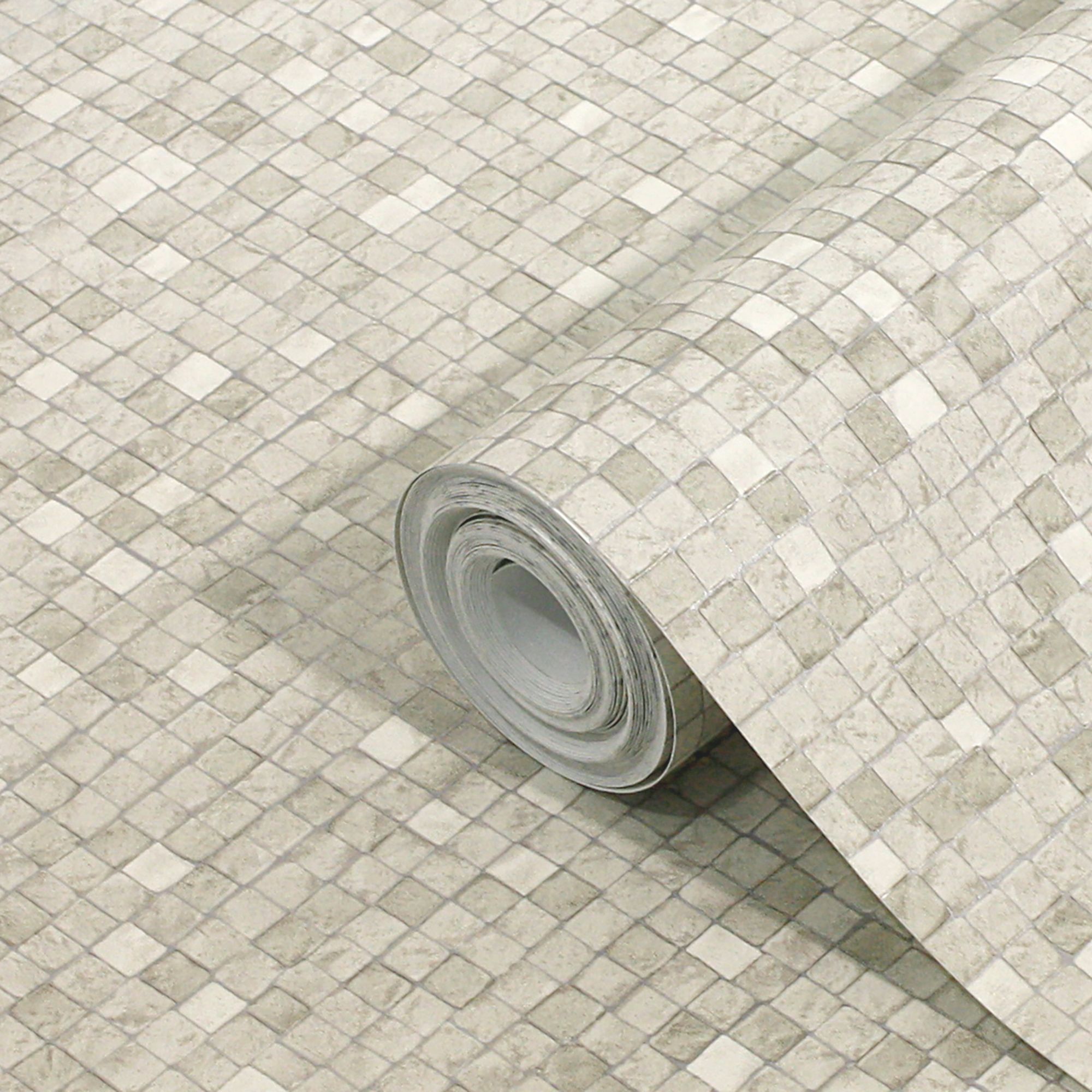 GoodHome Dunni Beige Tile effect Mosaic Textured Wallpaper Sample
