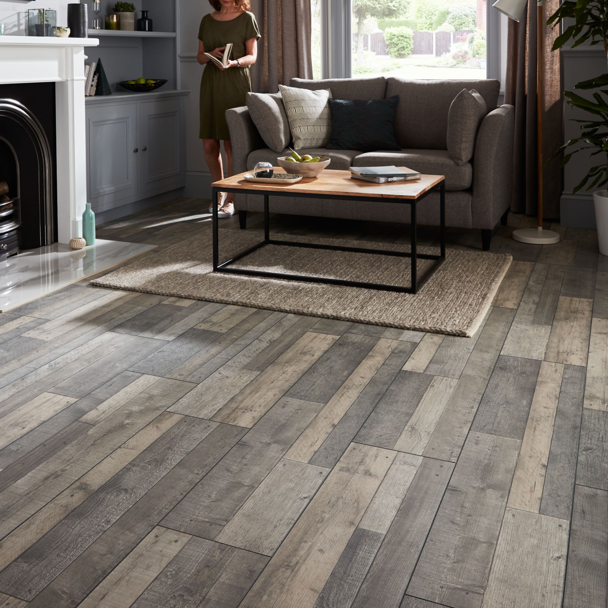 GoodHome Dunwich Grey wood Laminate Flooring, 2.18m² Pack of 6