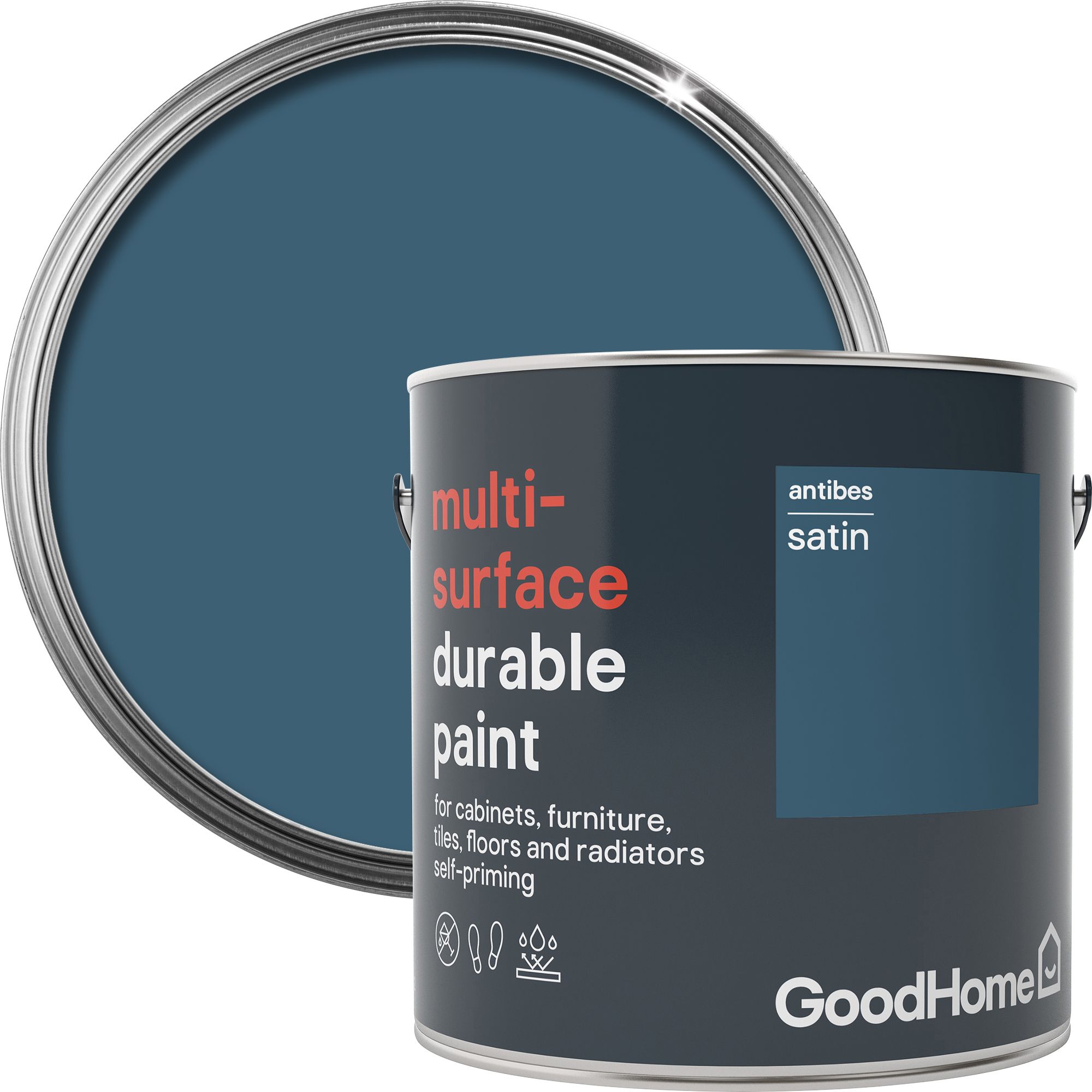 GoodHome Durable Antibes Satin Multisurface paint, 2L DIY at B&Q