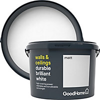 GoodHome Durable Brilliant white Matt Emulsion paint, 2.5L