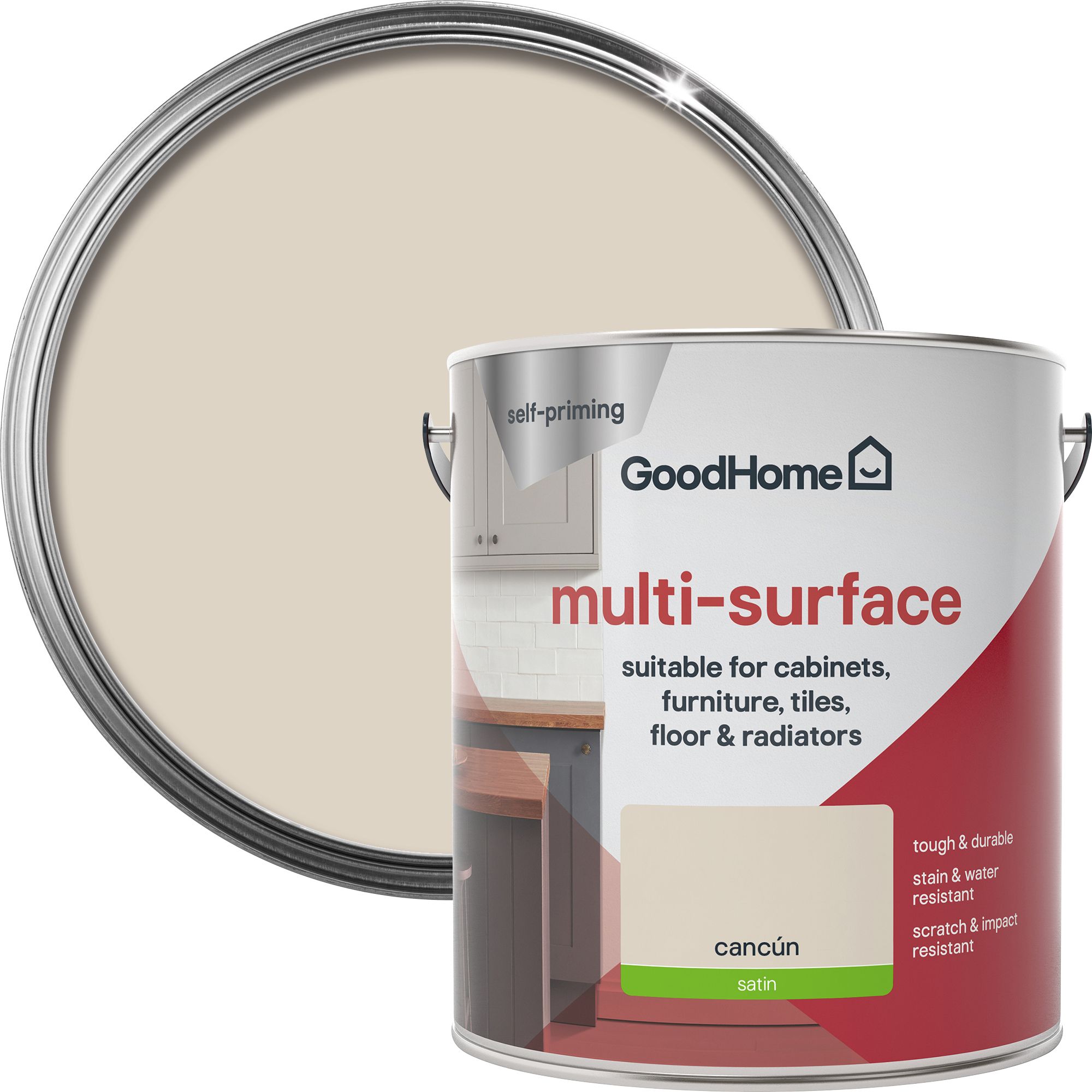 GoodHome Durable Cancun Satin Multisurface paint, 2L DIY at B&Q