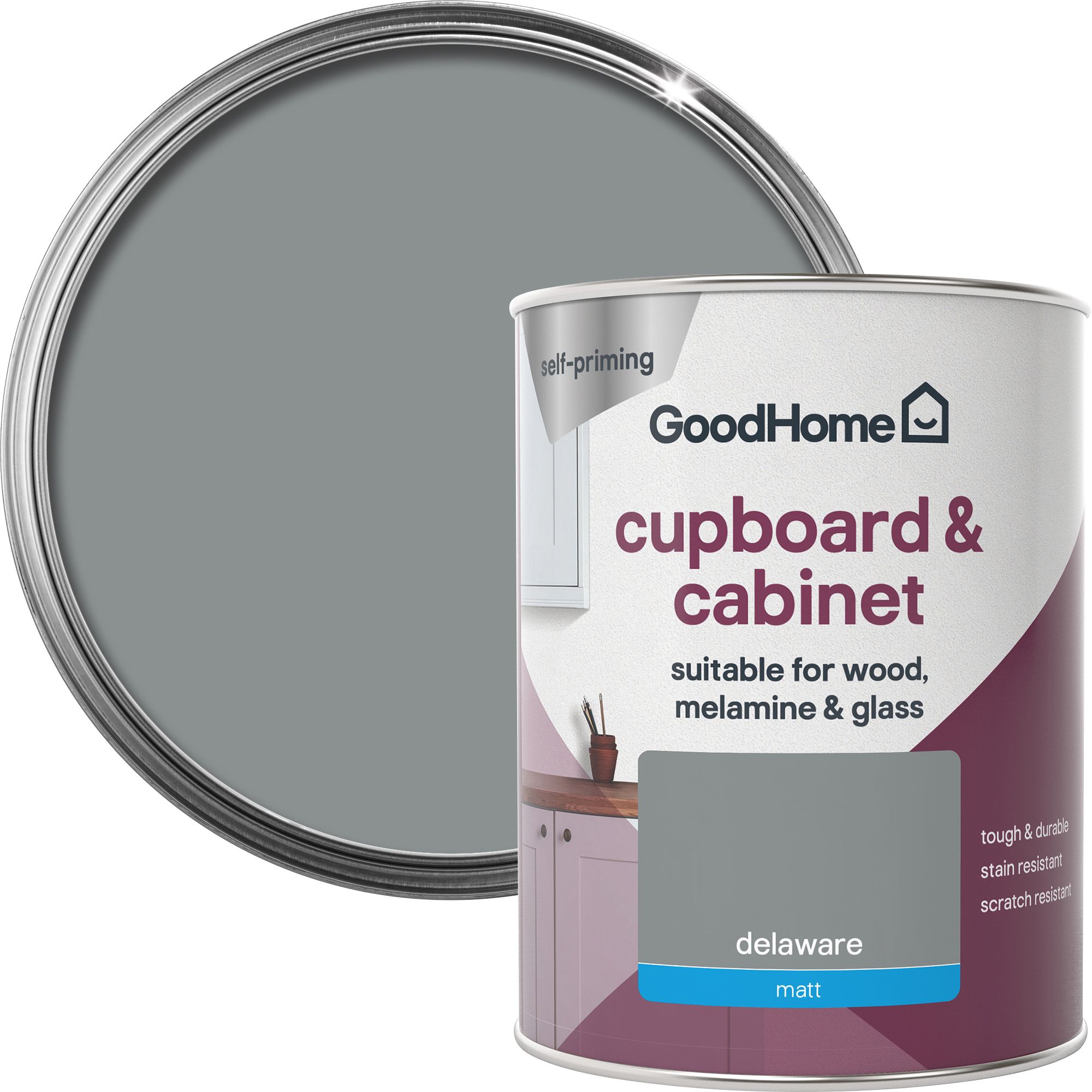 GoodHome Durable Delaware Matt Cabinet & wardrobe paint, 750ml