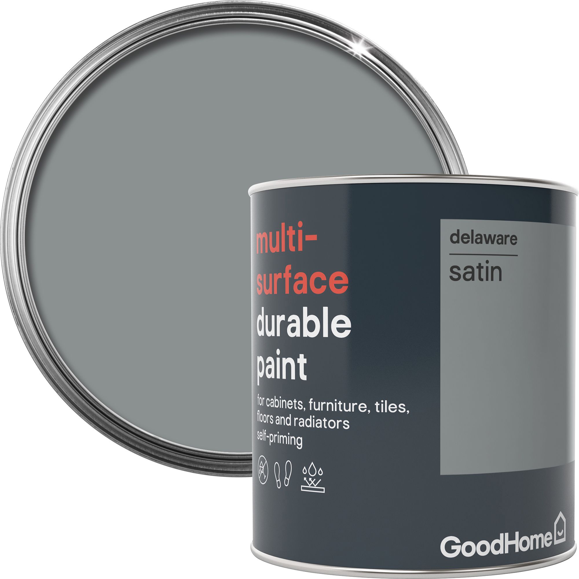 GoodHome Durable Delaware Satin Multisurface paint, 750ml DIY at B&Q