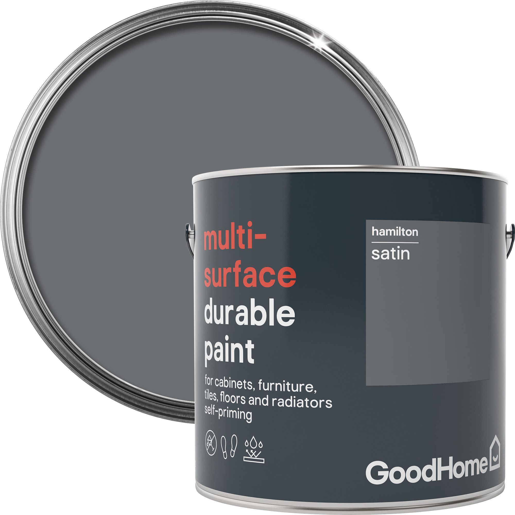 GoodHome Durable Hamilton Satin Multisurface paint, 2L DIY at B&Q