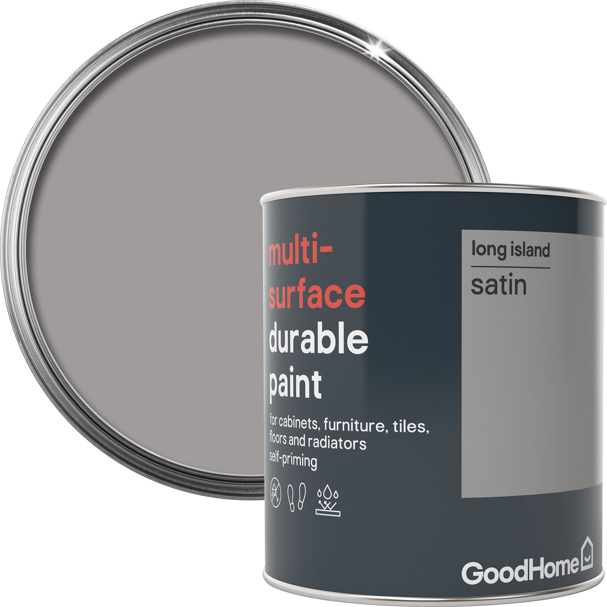 GoodHome Durable Long island Satin Multisurface paint, 750ml DIY at B&Q