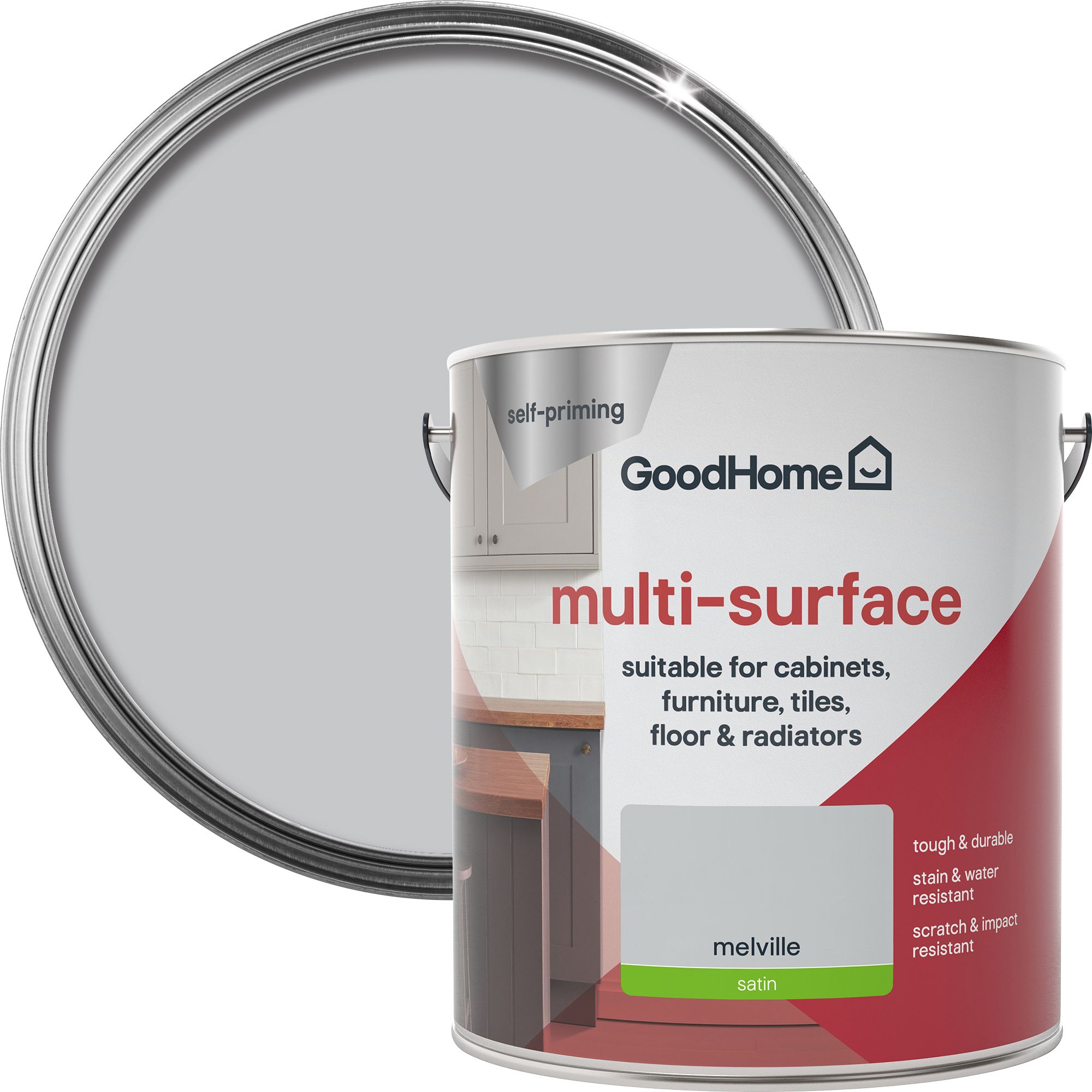 GoodHome Durable Melville Satin Multisurface paint, 2L DIY at B&Q