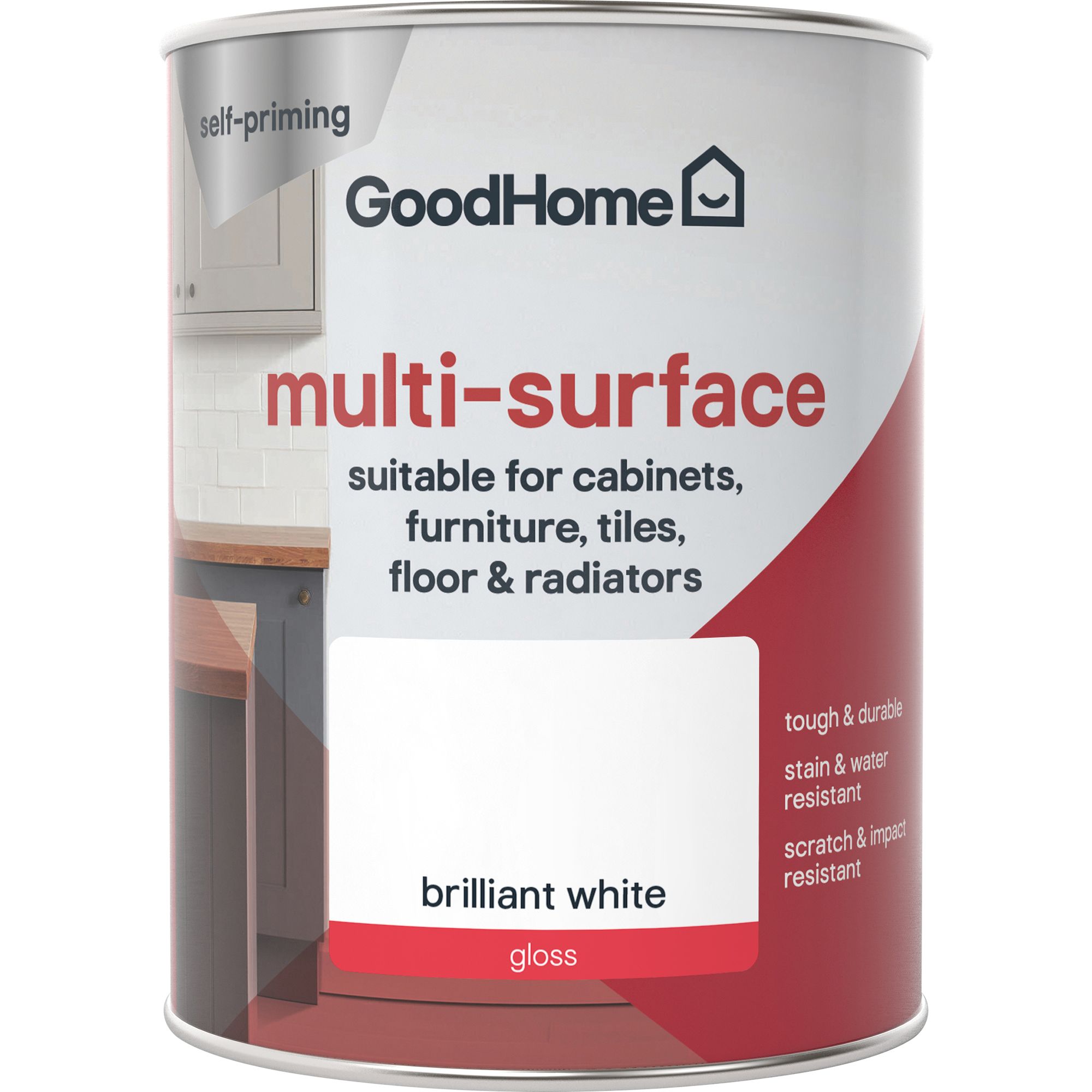 GoodHome Durable North pole (brilliant white) Gloss Multi-surface paint, 750ml