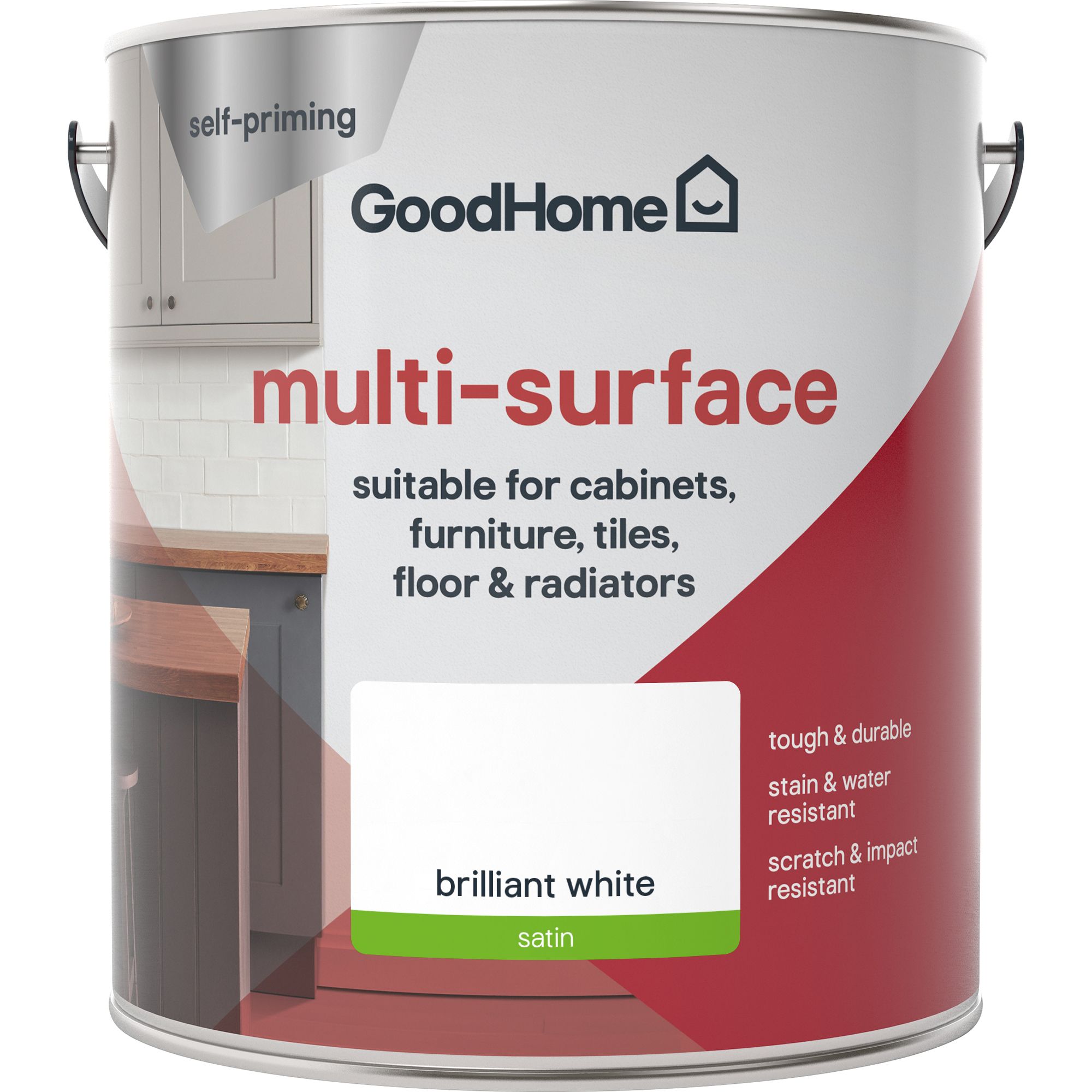 GoodHome Durable North pole (Brilliant white) Satin Multi-surface paint, 2L