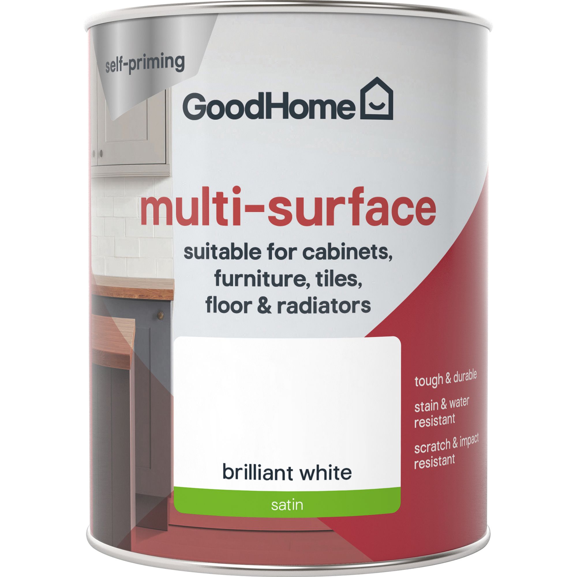 GoodHome Durable North pole (brilliant white) Satin Multi-surface paint ...