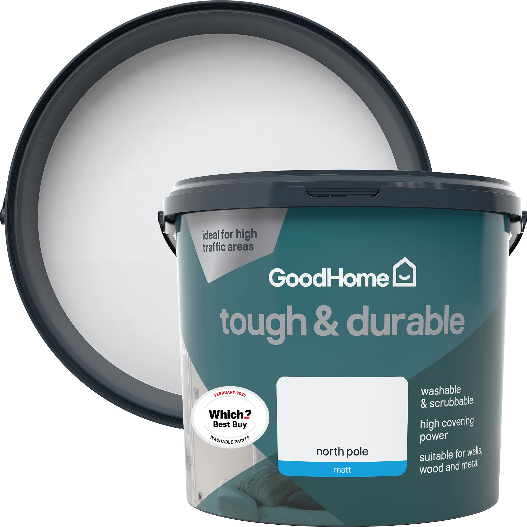 GoodHome Durable North pole Matt Emulsion paint, 5L DIY at B&Q