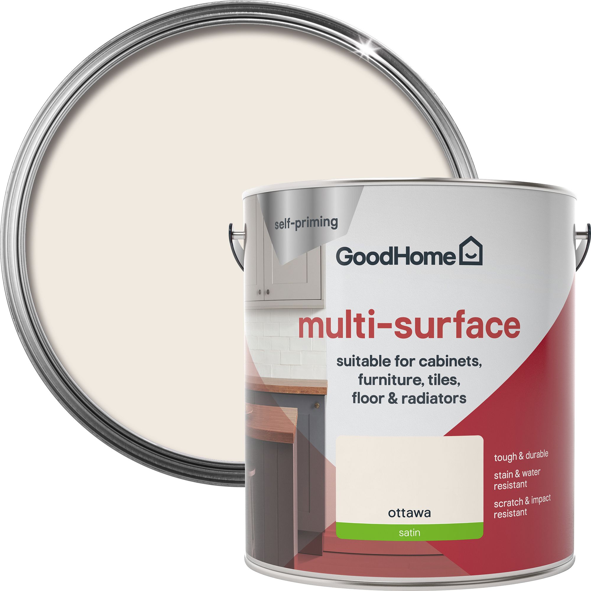 GoodHome Durable Ottawa Satin Multisurface paint, 2L DIY at B&Q