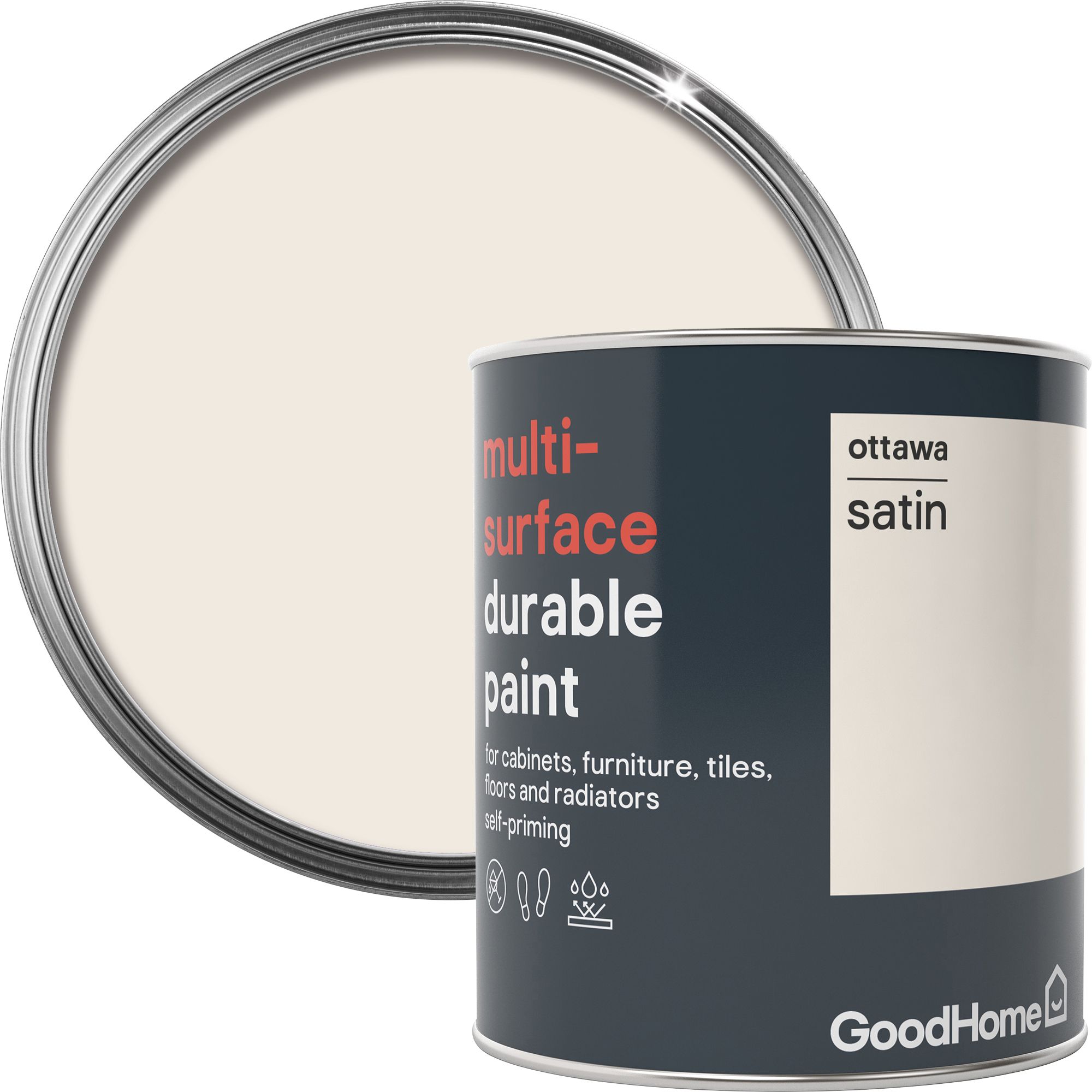 GoodHome Durable Ottawa Satin Multisurface paint, 750ml DIY at B&Q