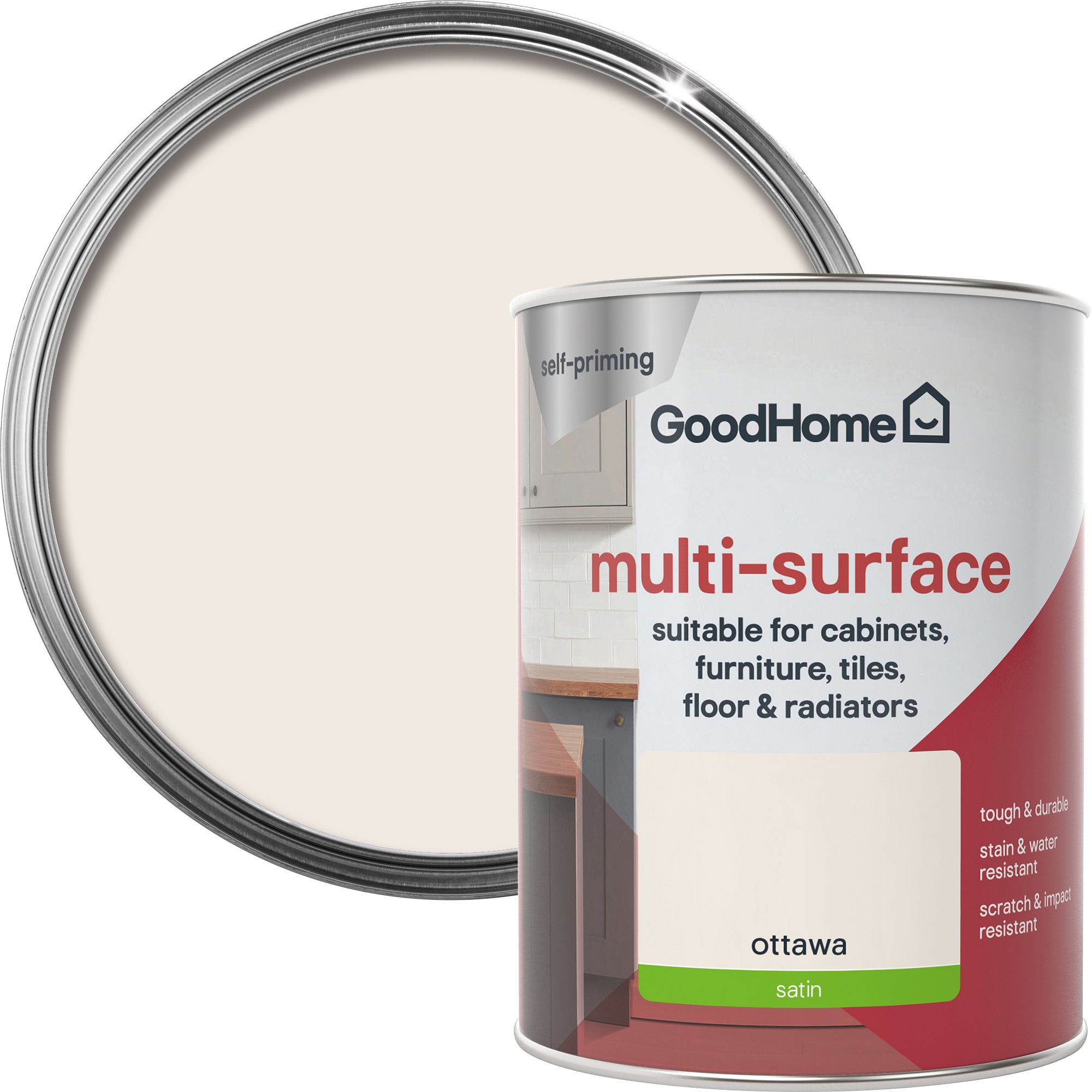 GoodHome Durable Ottawa Satin Multisurface paint, 750ml DIY at B&Q