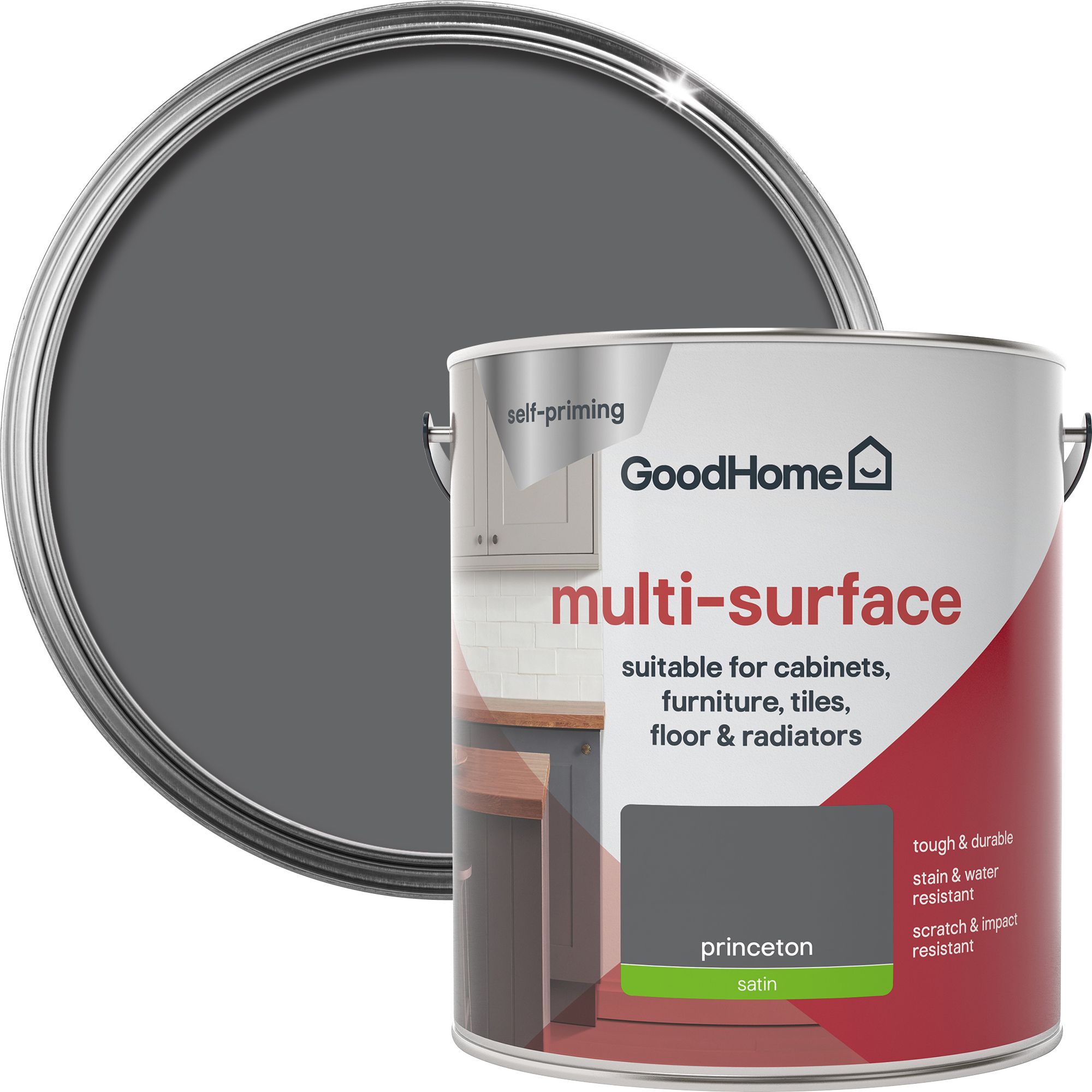 GoodHome Durable Princeton Satin Multisurface paint, 2L DIY at B&Q