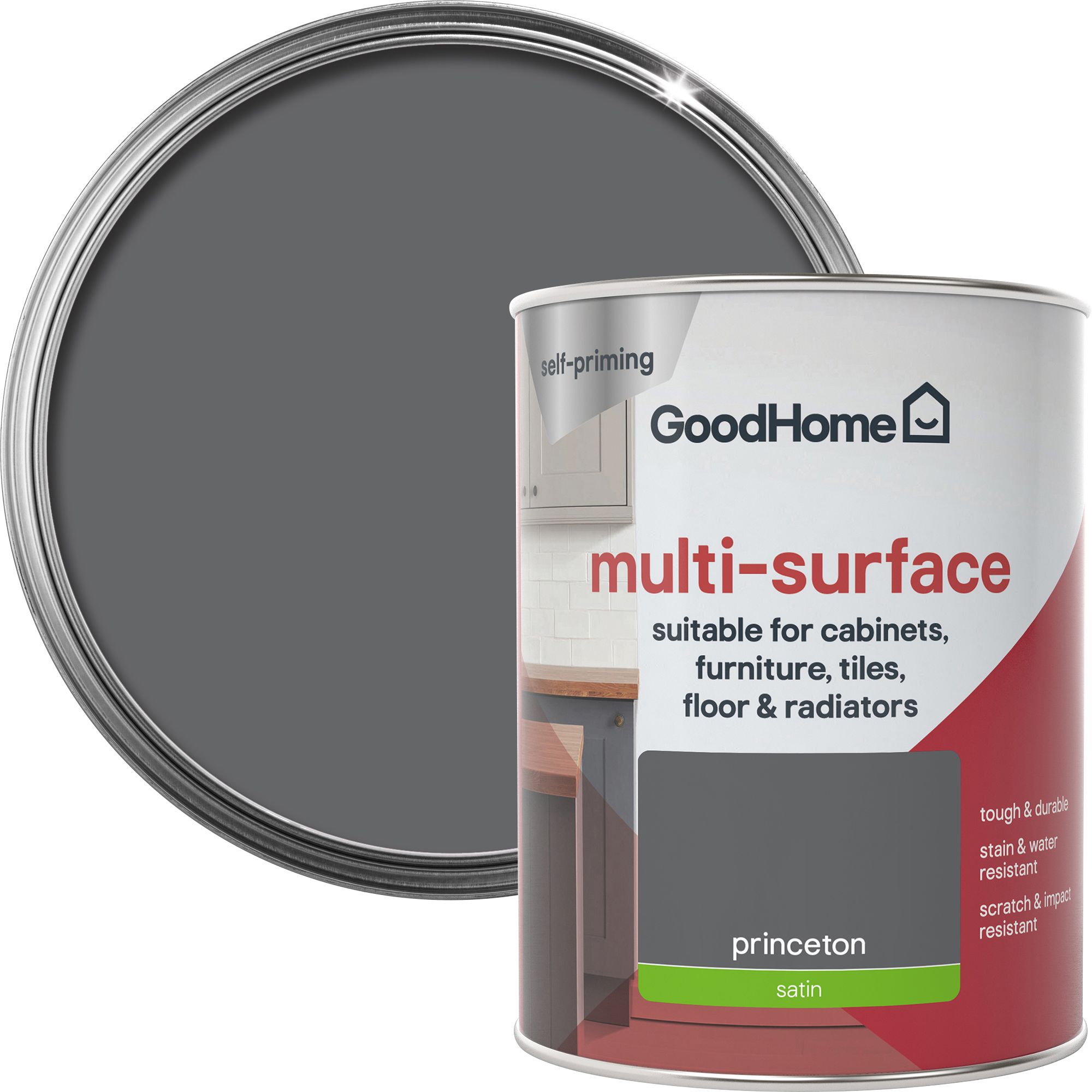 GoodHome Durable Princeton Satin Multisurface paint, 750ml DIY at B&Q