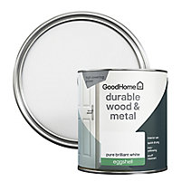 GoodHome Durable Pure Brilliant White Eggshell Metal & wood paint, 2.5L