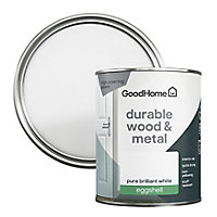 GoodHome Durable Pure Brilliant White Eggshell Metal & wood paint, 750ml