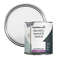 GoodHome Durable Pure Brilliant White Satinwood Metal & wood paint, 2.5L