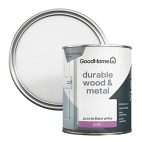 GoodHome Durable Pure Brilliant White Satinwood Metal & wood paint, 750ml