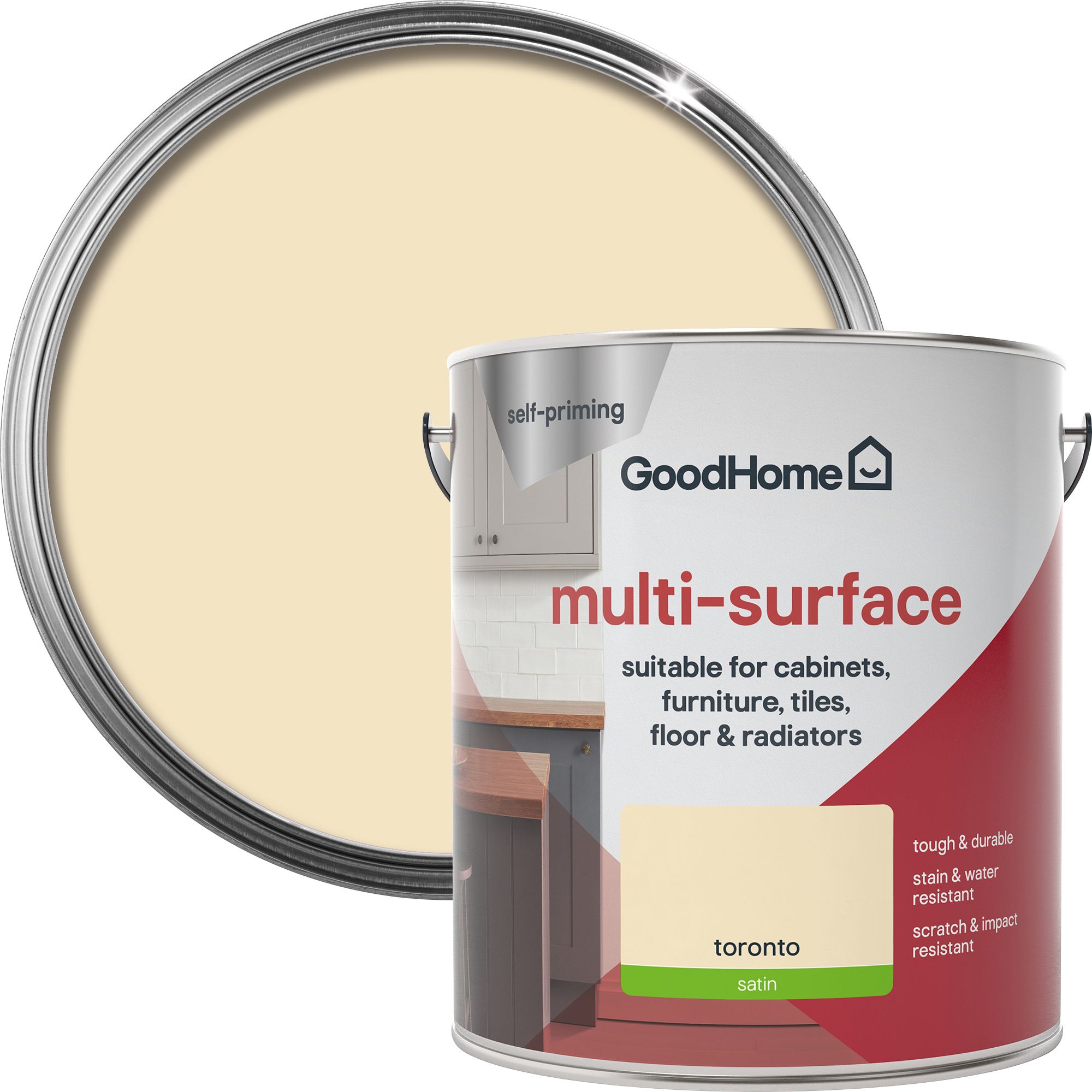 GoodHome Durable Toronto Satin Multi-surface Paint, 2L | DIY At B&Q