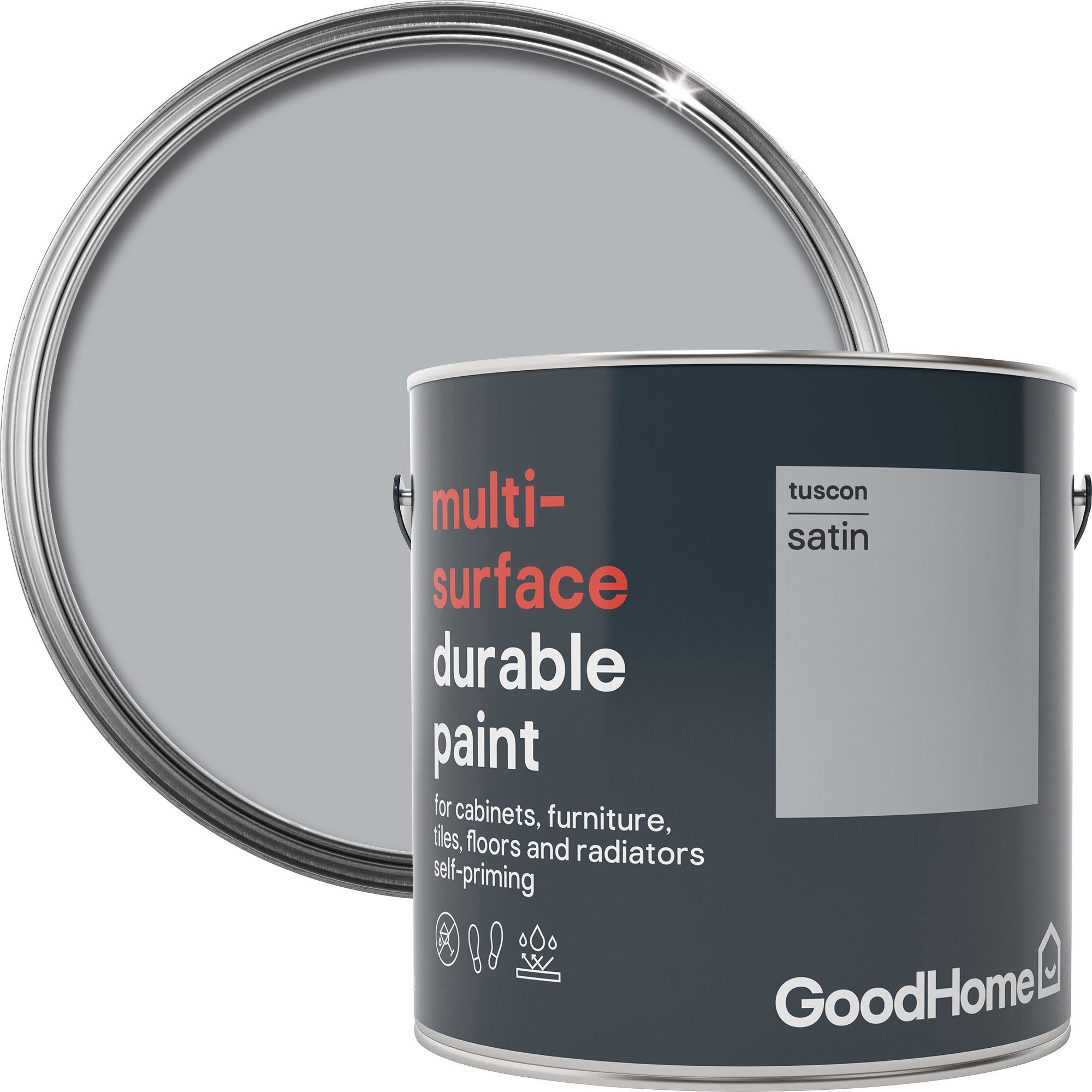 GoodHome Durable Tucson Satin Multisurface paint, 2L DIY at B&Q