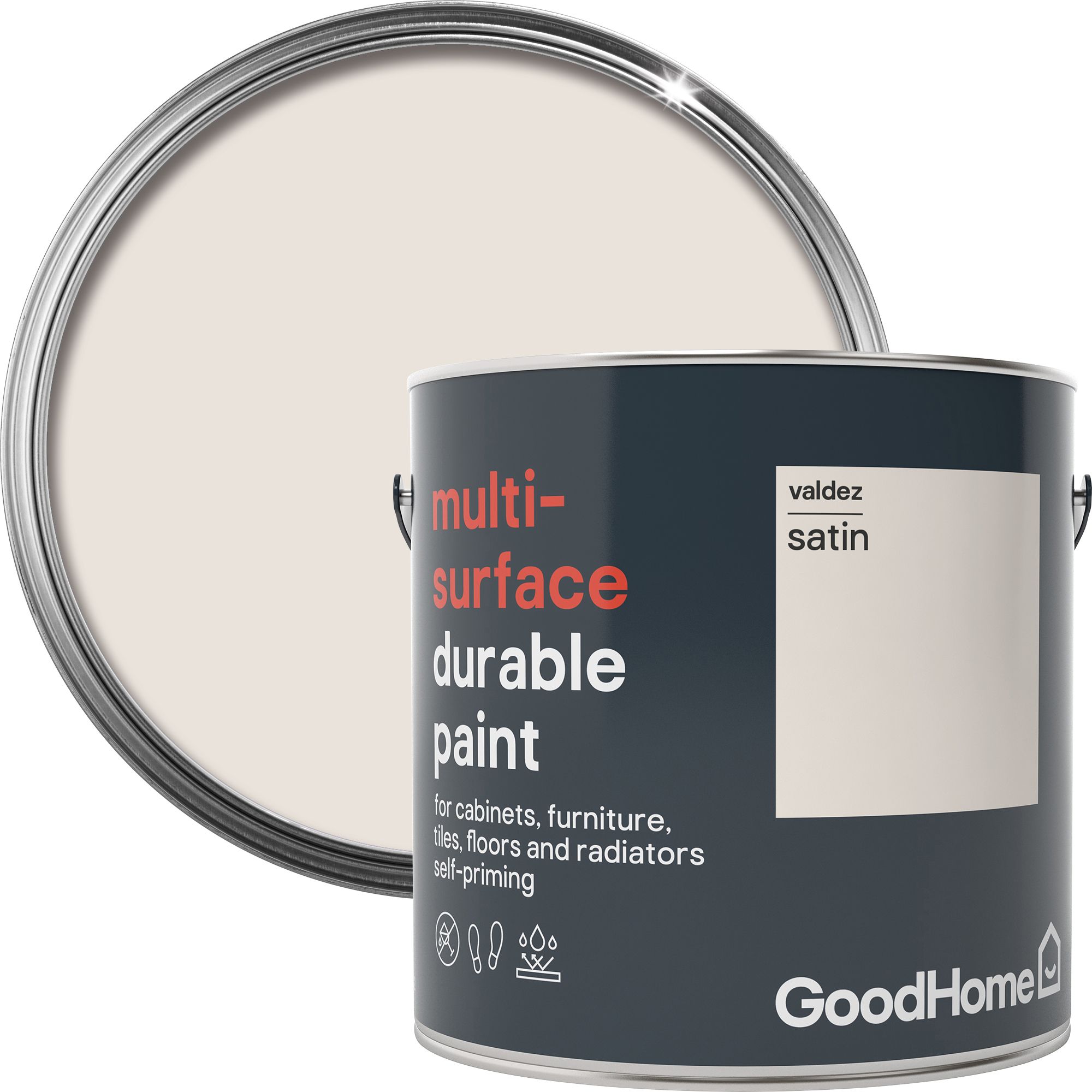 GoodHome Durable Valdez Satin Multisurface paint, 2L DIY at B&Q