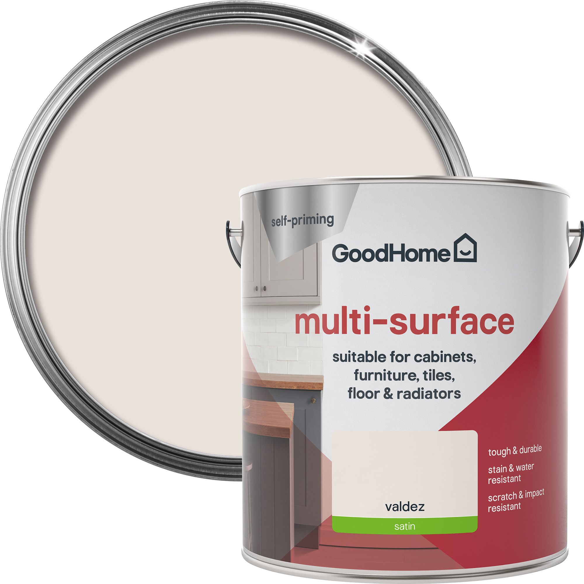 GoodHome Durable Valdez Satin Multisurface paint, 2L DIY at B&Q