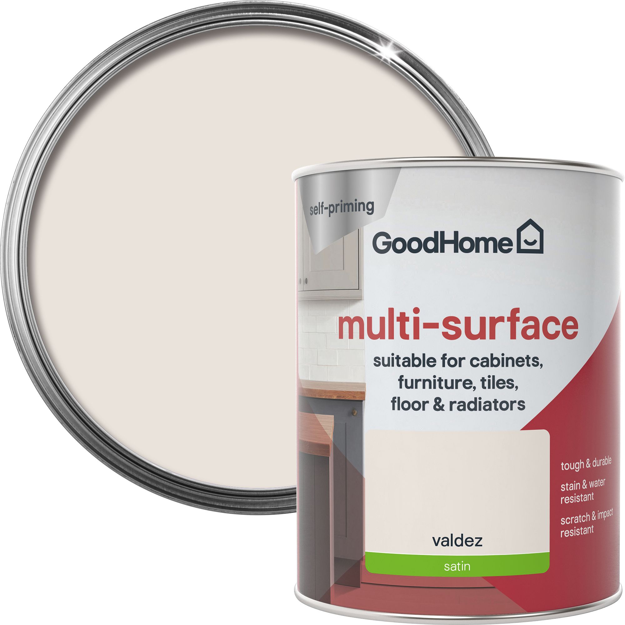 GoodHome Durable Valdez Satin Multisurface paint, 750ml DIY at B&Q