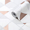 GoodHome Durion White Geometric Metallic effect Textured Wallpaper