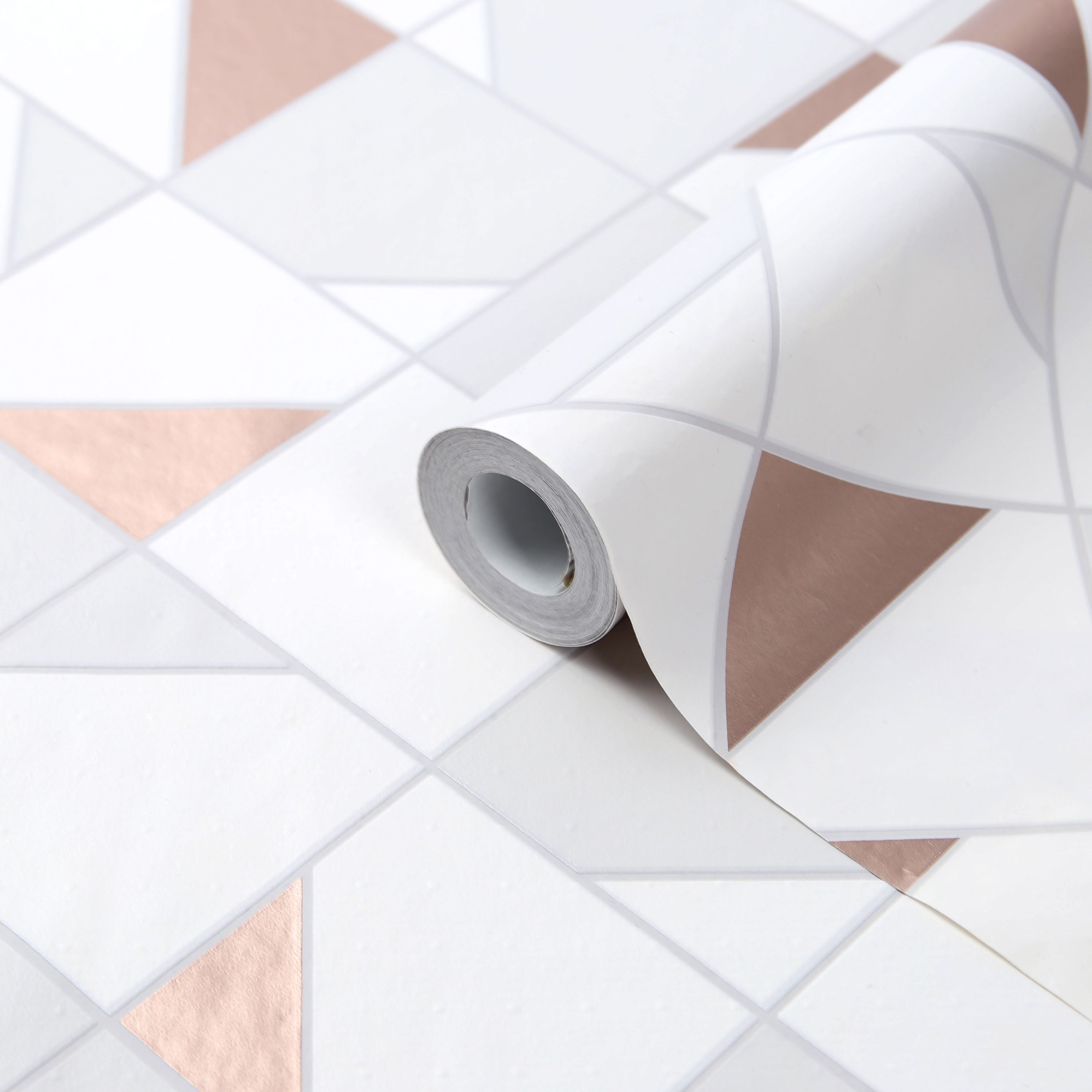 GoodHome Durion White Metallic effect Geometric Textured Wallpaper Sample