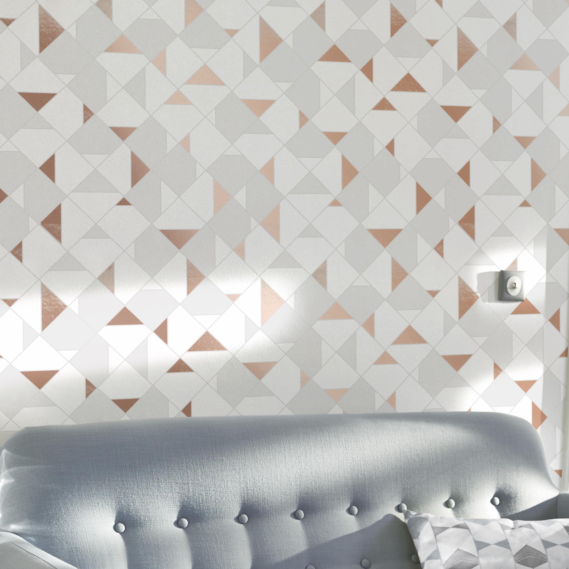 GoodHome Durion White Metallic effect Geometric Textured Wallpaper Sample