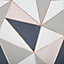 GoodHome Eastnor Navy & pink Geometric Metallic effect Smooth Wallpaper