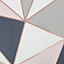 GoodHome Eastnor Navy & pink Metallic effect Geometric Smooth Wallpaper