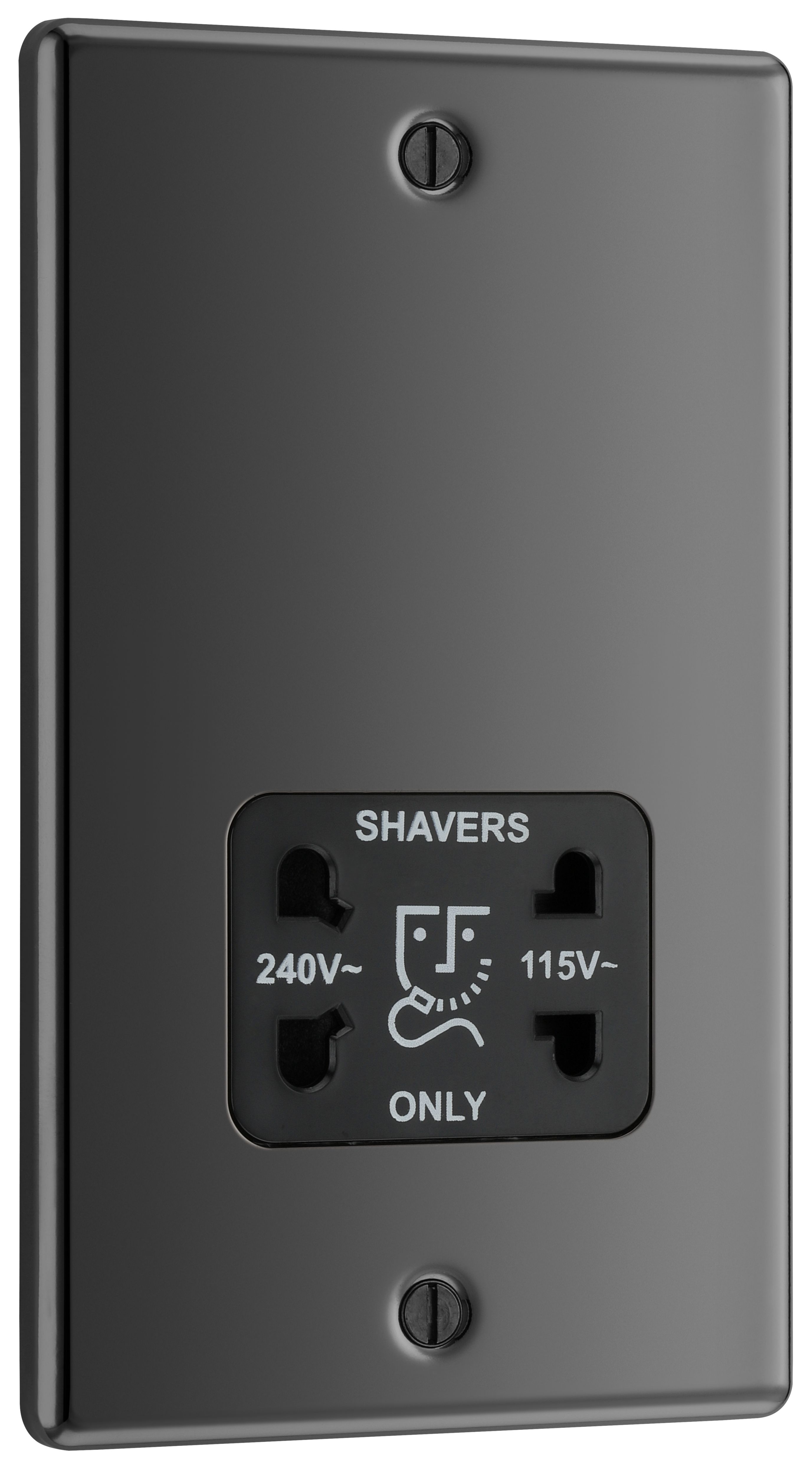 GoodHome EBN20B Double Raised rounded Screwed Shaver socket Gloss Black ...