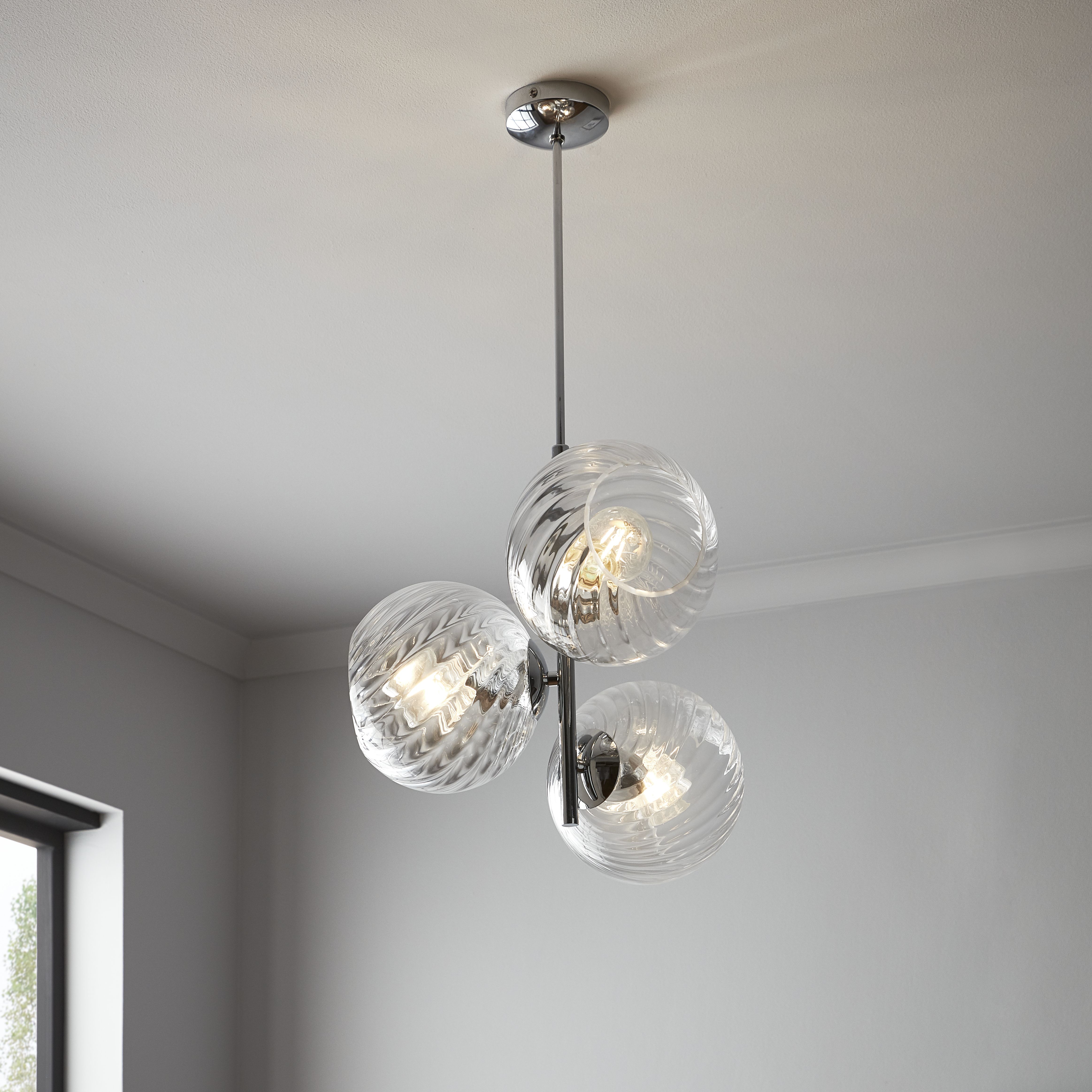 GoodHome Eclaze Transparent Chrome effect 3 Lamp Pendant ceiling light, (Dia)370mm