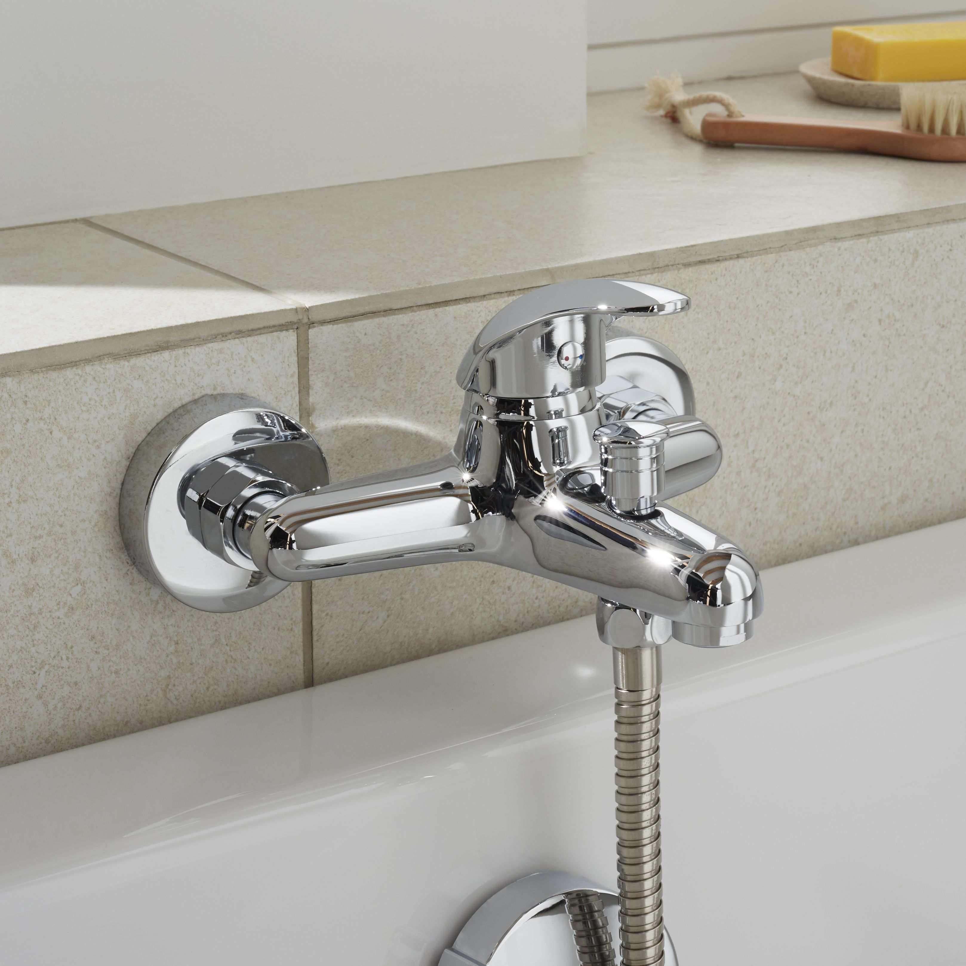 GoodHome Eidar Chrome effect Wall-mounted 2 Tap Hole Shower mixer Tap