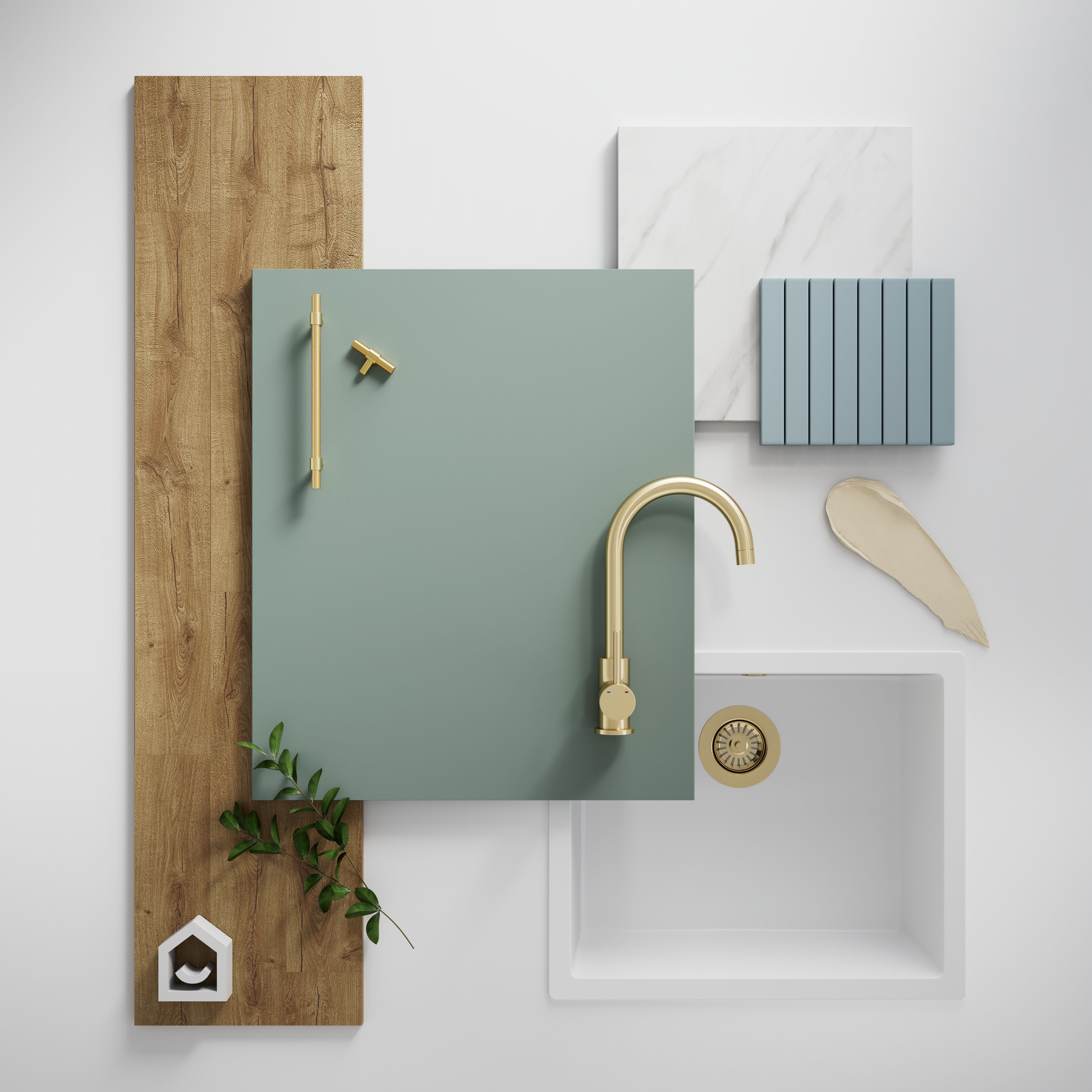 GoodHome Elcot Matt reed green Highline Cabinet door (W)600mm (H)715mm (T)16mm