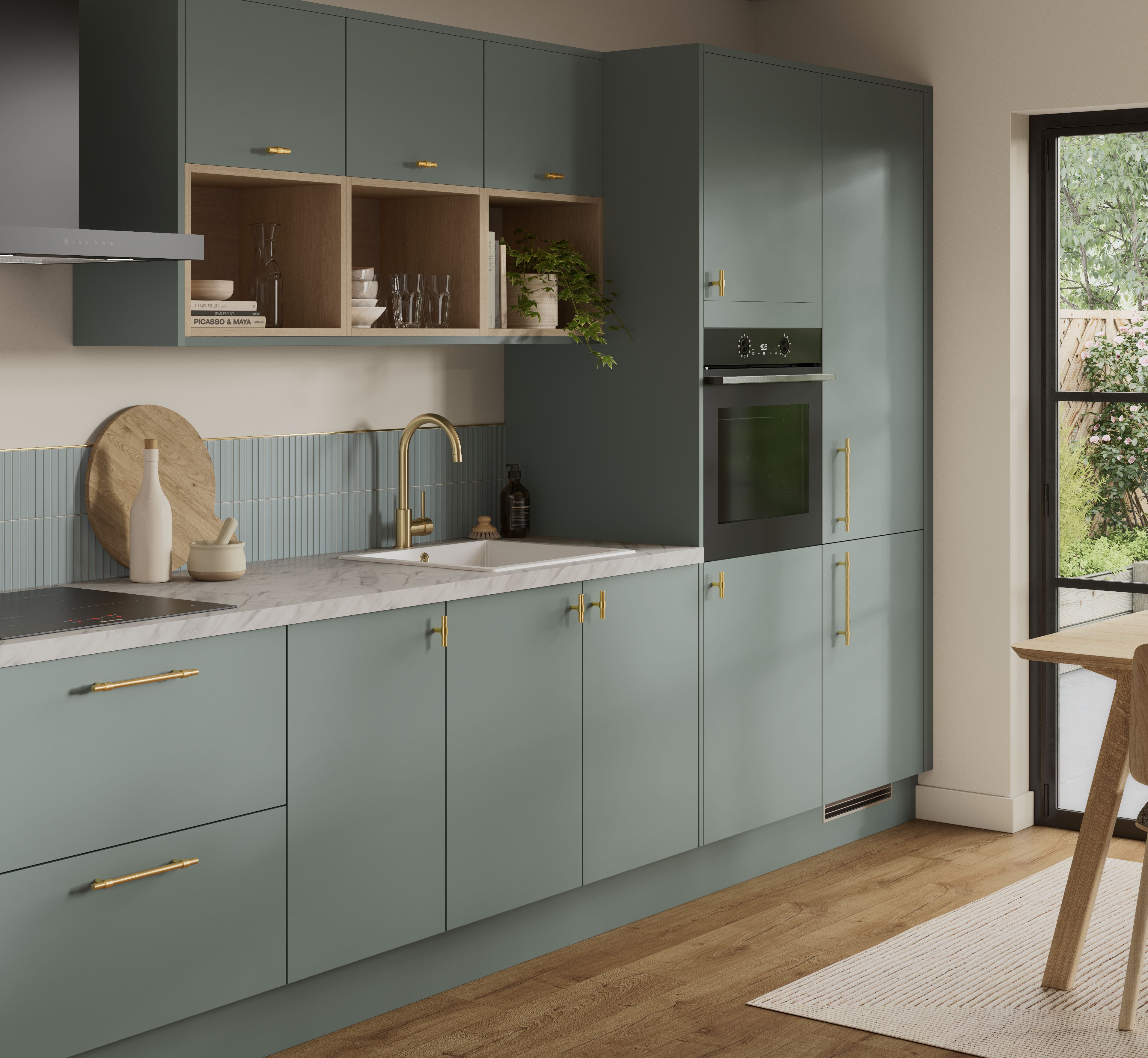 GoodHome Elcot Matt reed green Highline Cabinet door (W)600mm (H)715mm (T)16mm