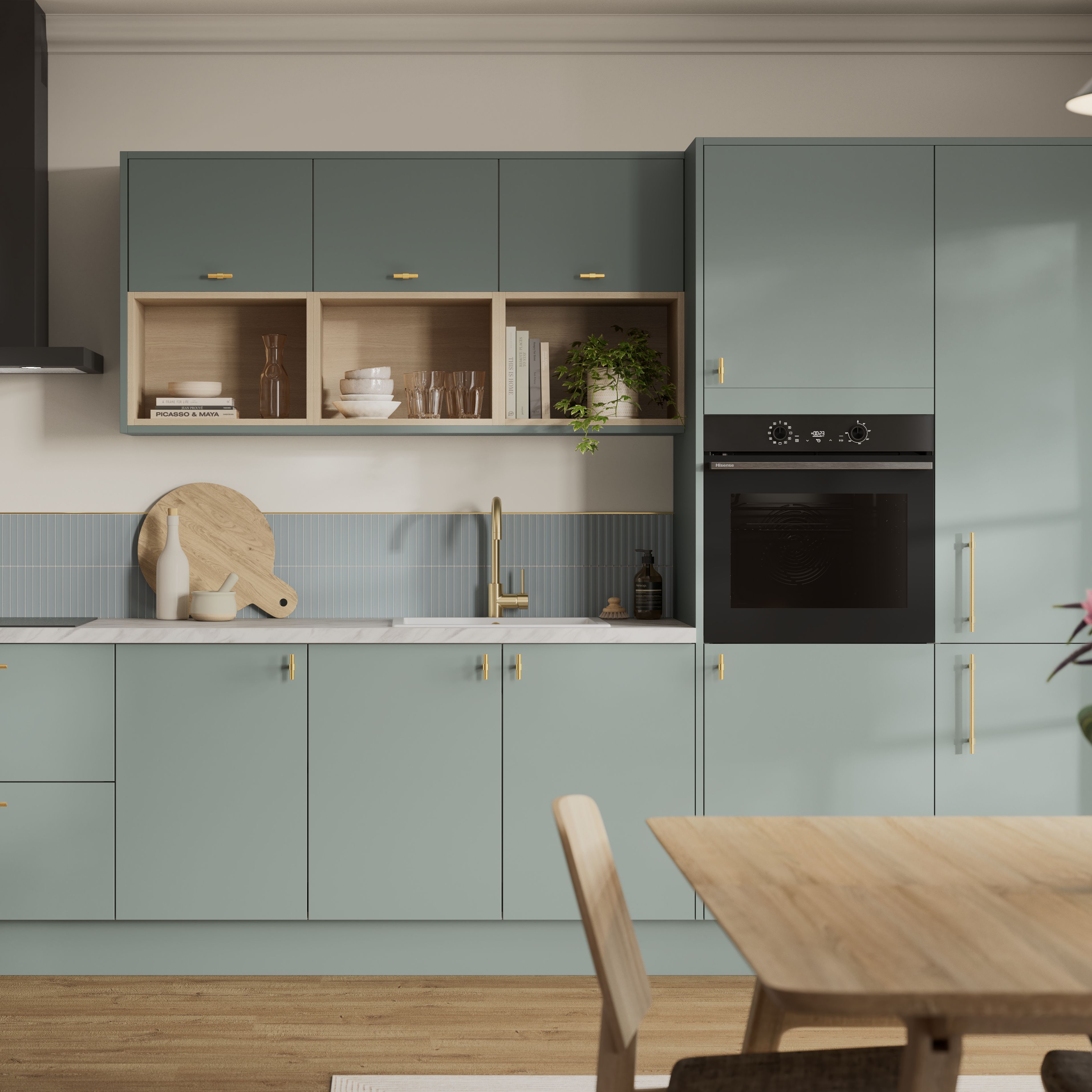 GoodHome Elcot Matt reed green Highline Cabinet door (W)600mm (H)715mm (T)16mm