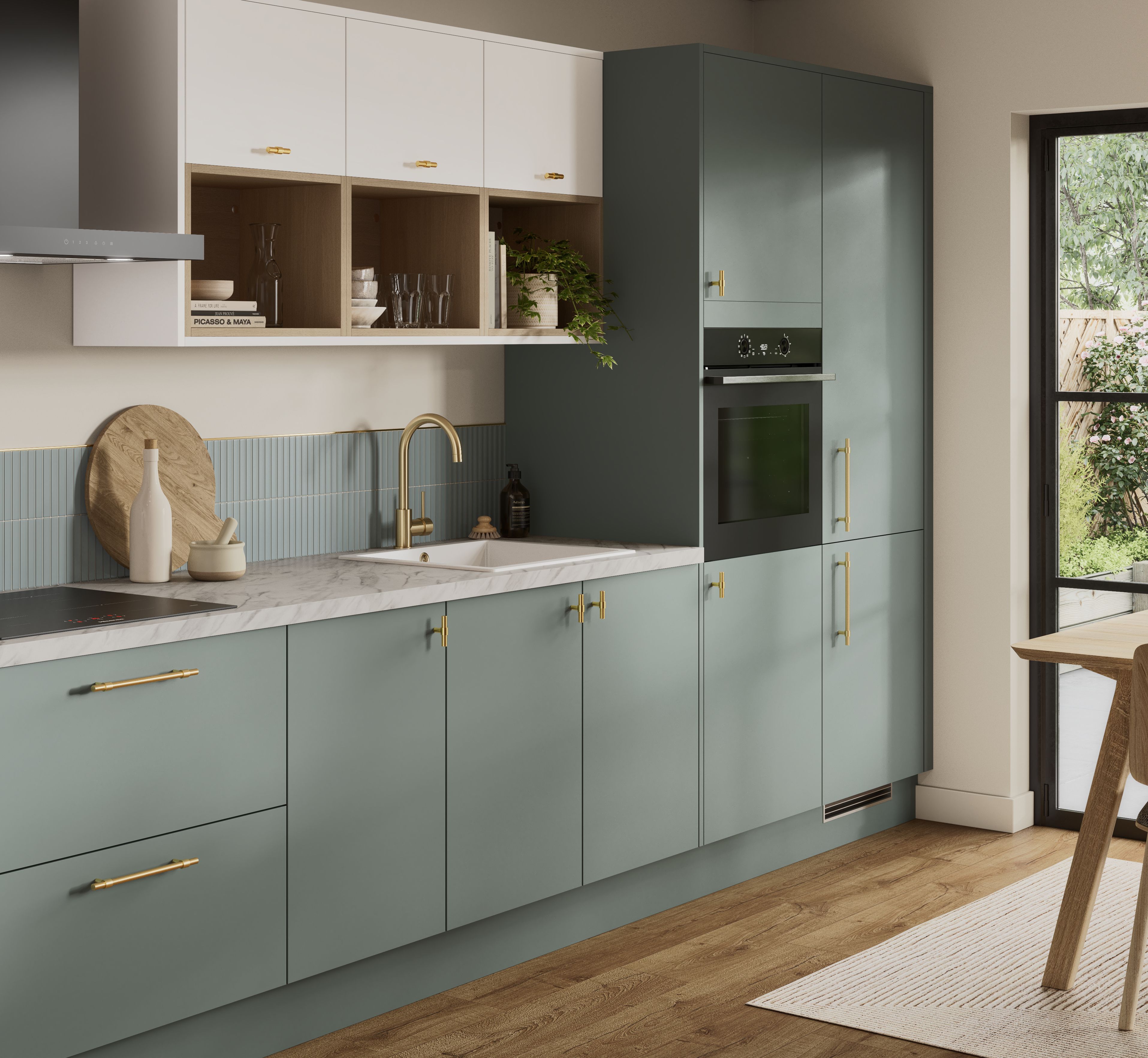 GoodHome Elcot Matt reed green Highline Cabinet door (W)600mm (H)715mm (T)16mm