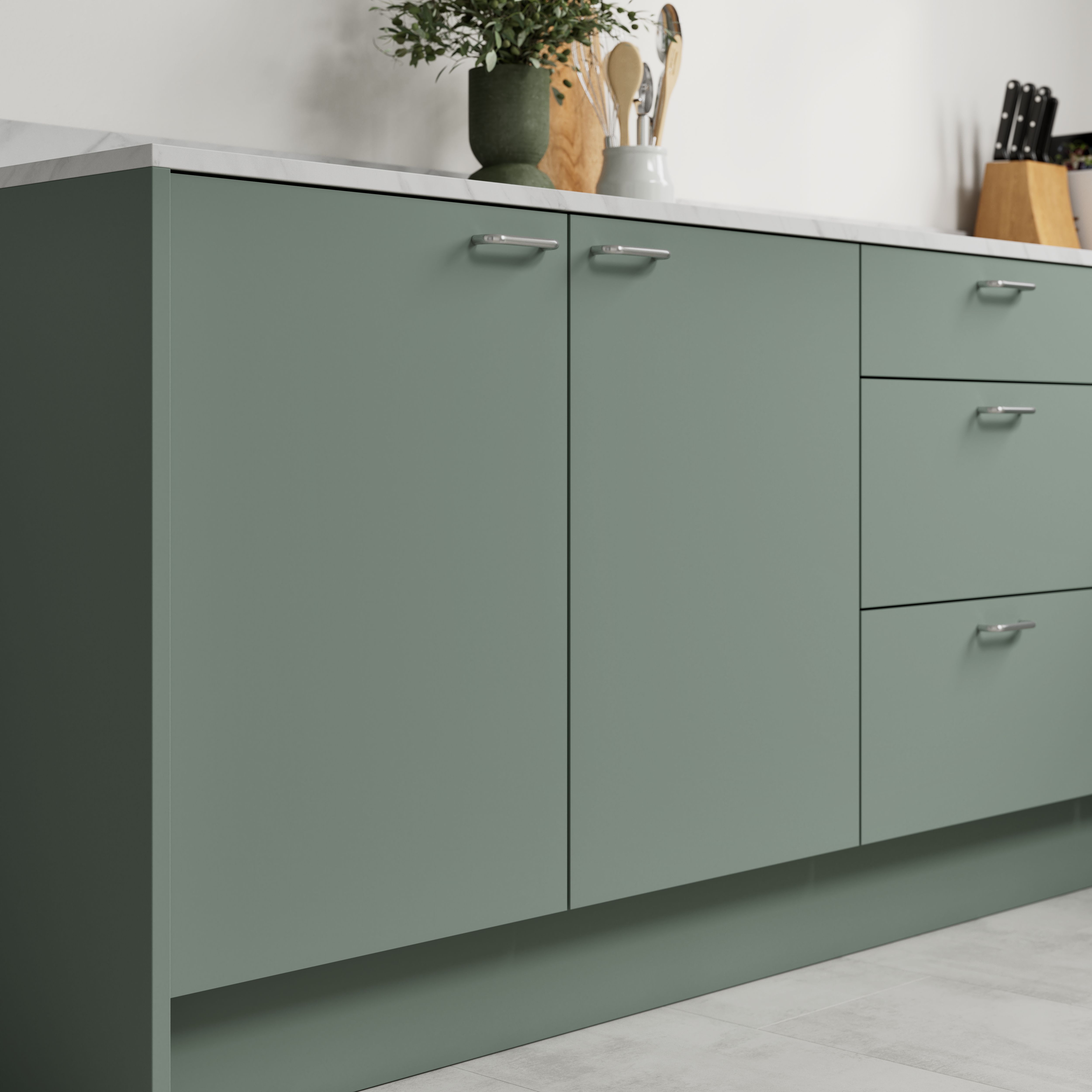 GoodHome Elcot Matt reed green Highline Cabinet door (W)600mm (H)715mm (T)16mm