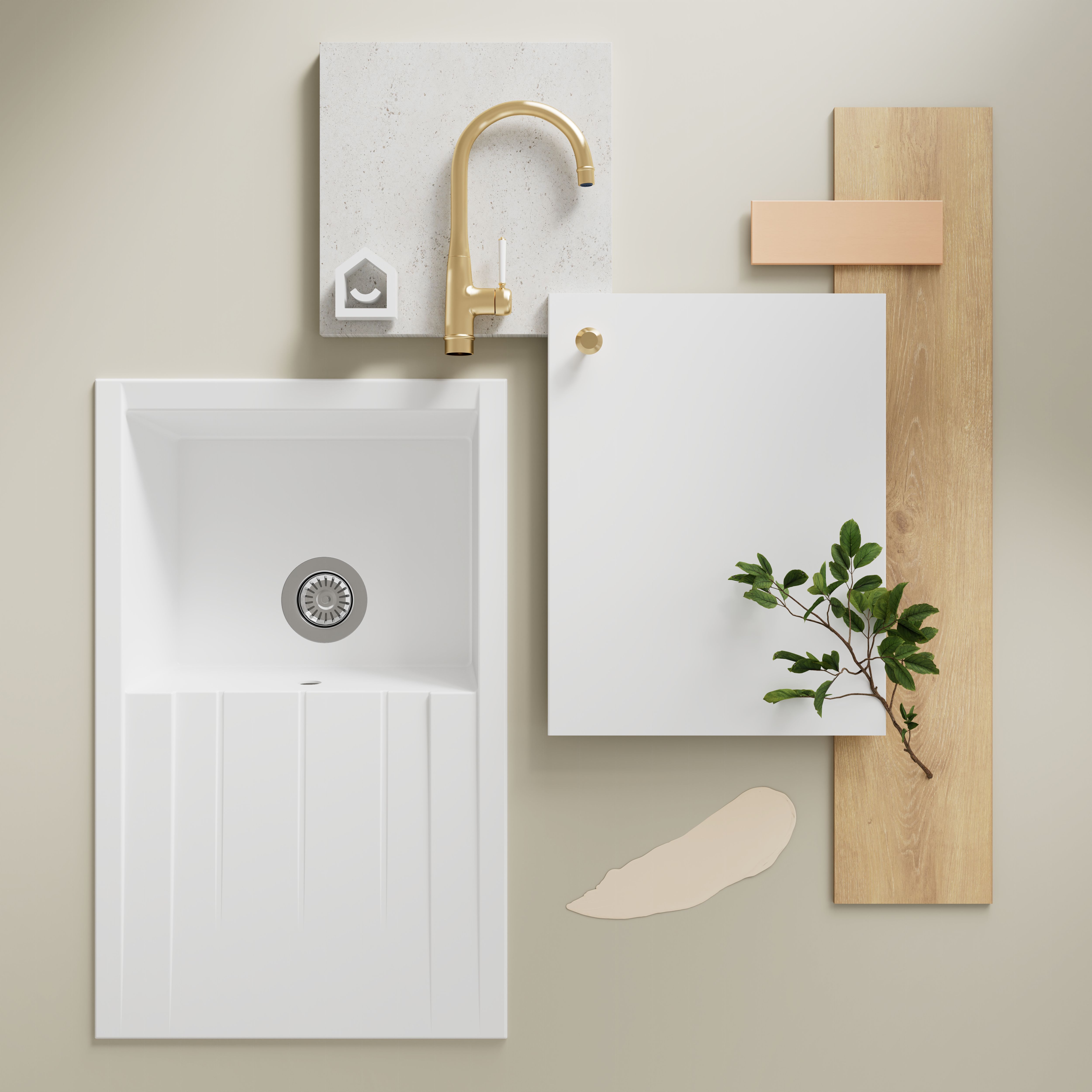GoodHome Elcot Matt white Highline Cabinet door (W)500mm (H)715mm (T)16mm