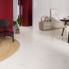 GoodHome Elegance White Marble Tile effect Laminate Flooring, 2.535m²