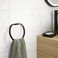 GoodHome Elland Black Powder-coated Wall-mounted Towel ring (W)194mm