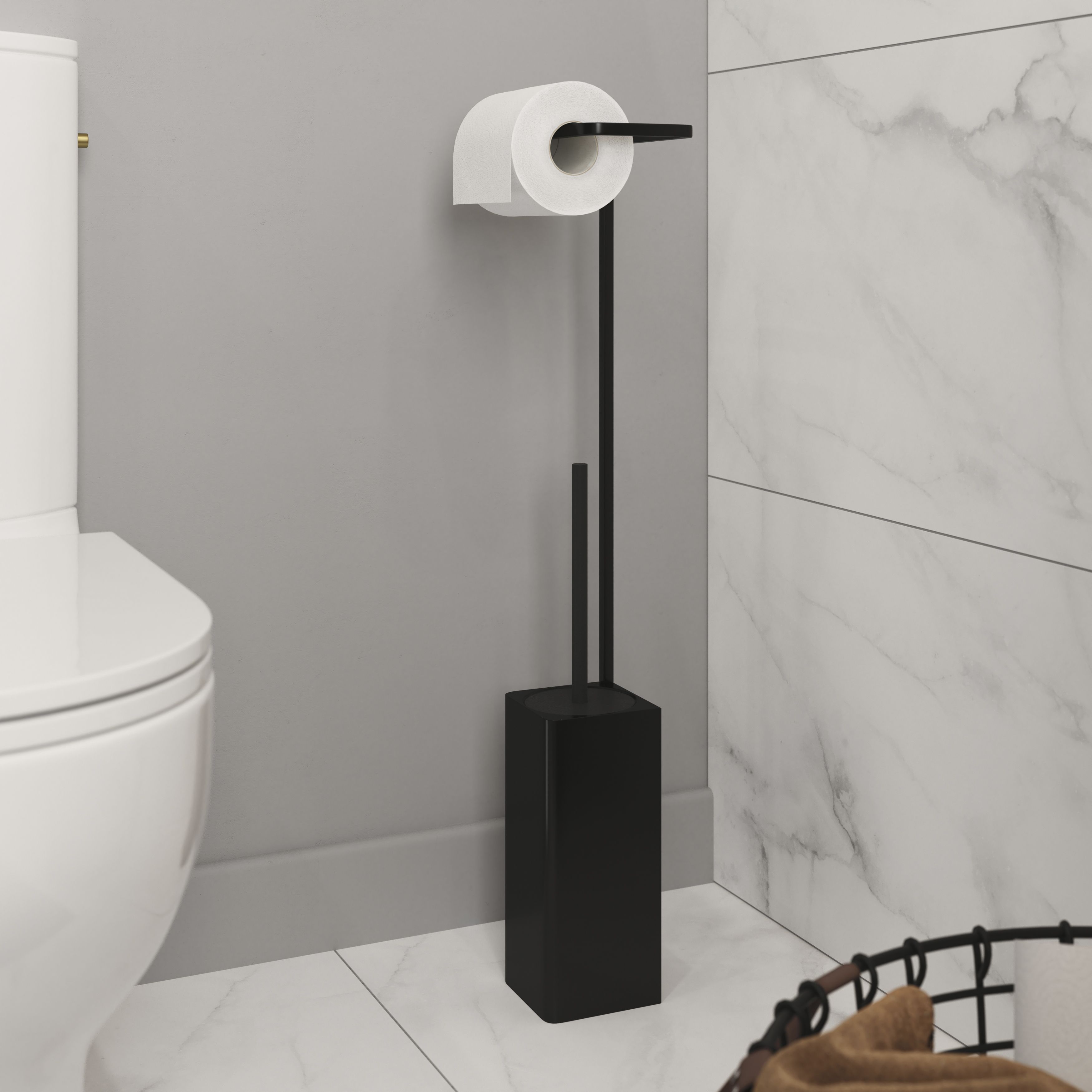 GoodHome Elland Black Wall-mounted Toilet roll & brush holder