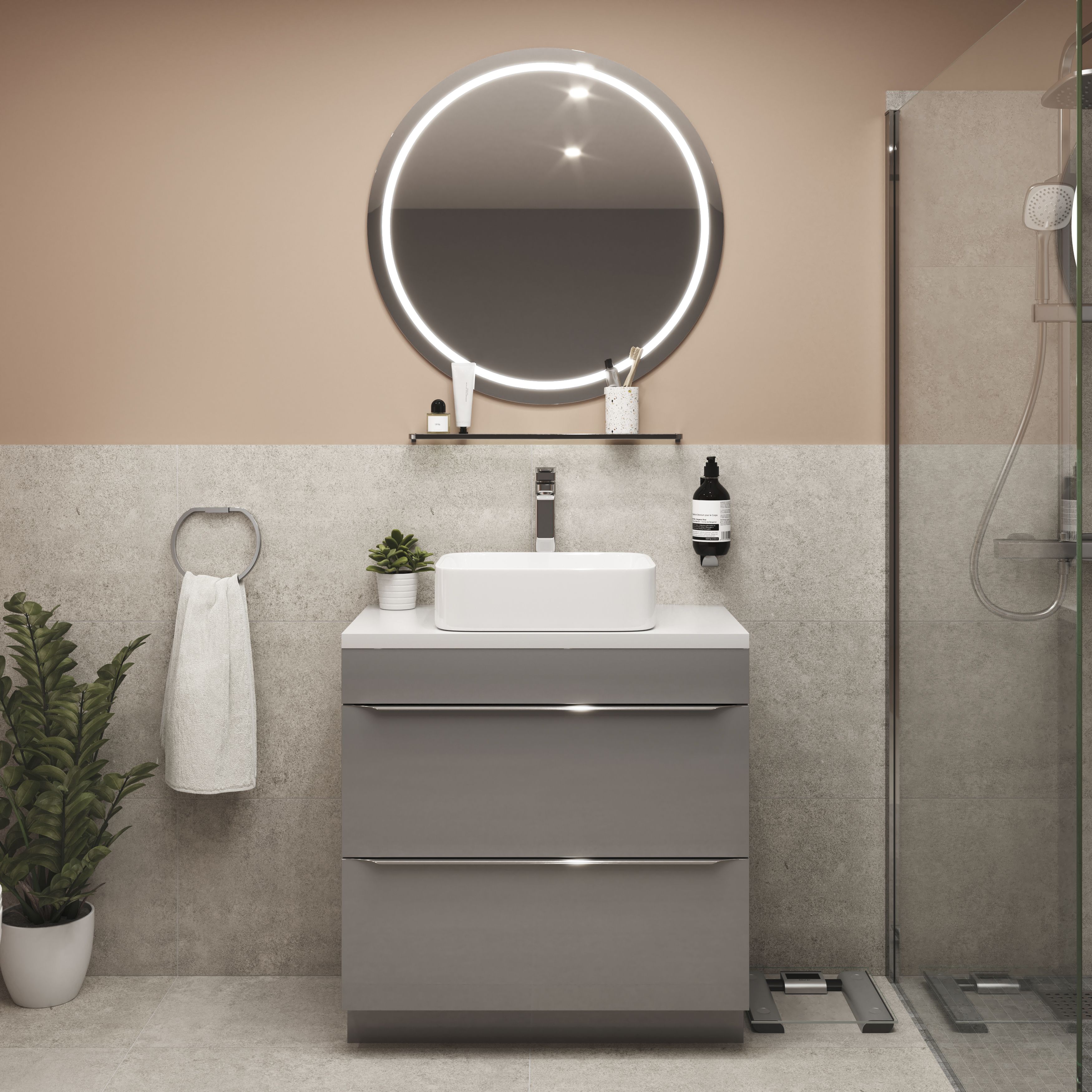 GoodHome Elland Brushed Silver effect Wall-mounted Bathroom Shelf (D)12cm (H)2cm (L)60cm