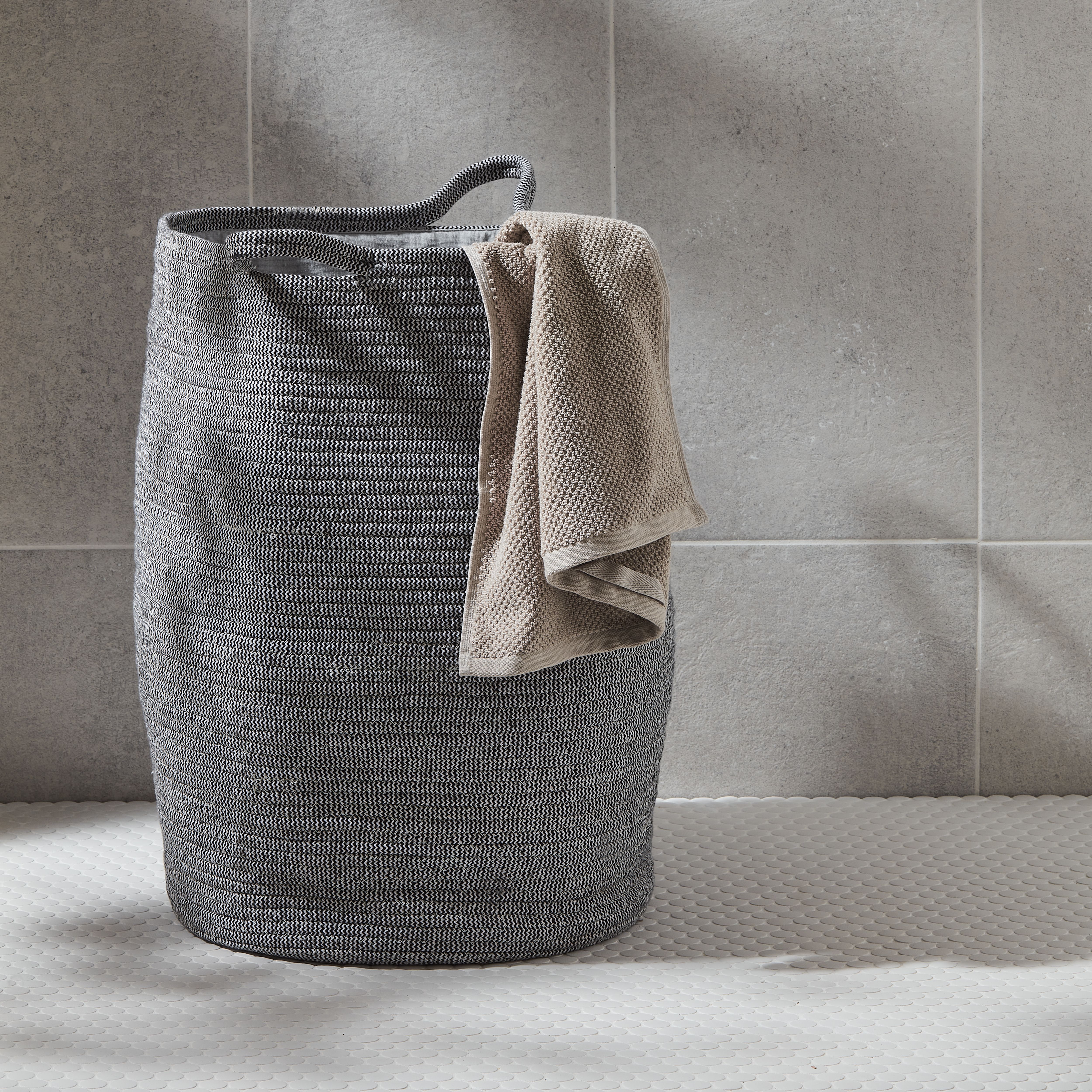 GoodHome Elland Ebony & White Cotton Laundry bin, 59L